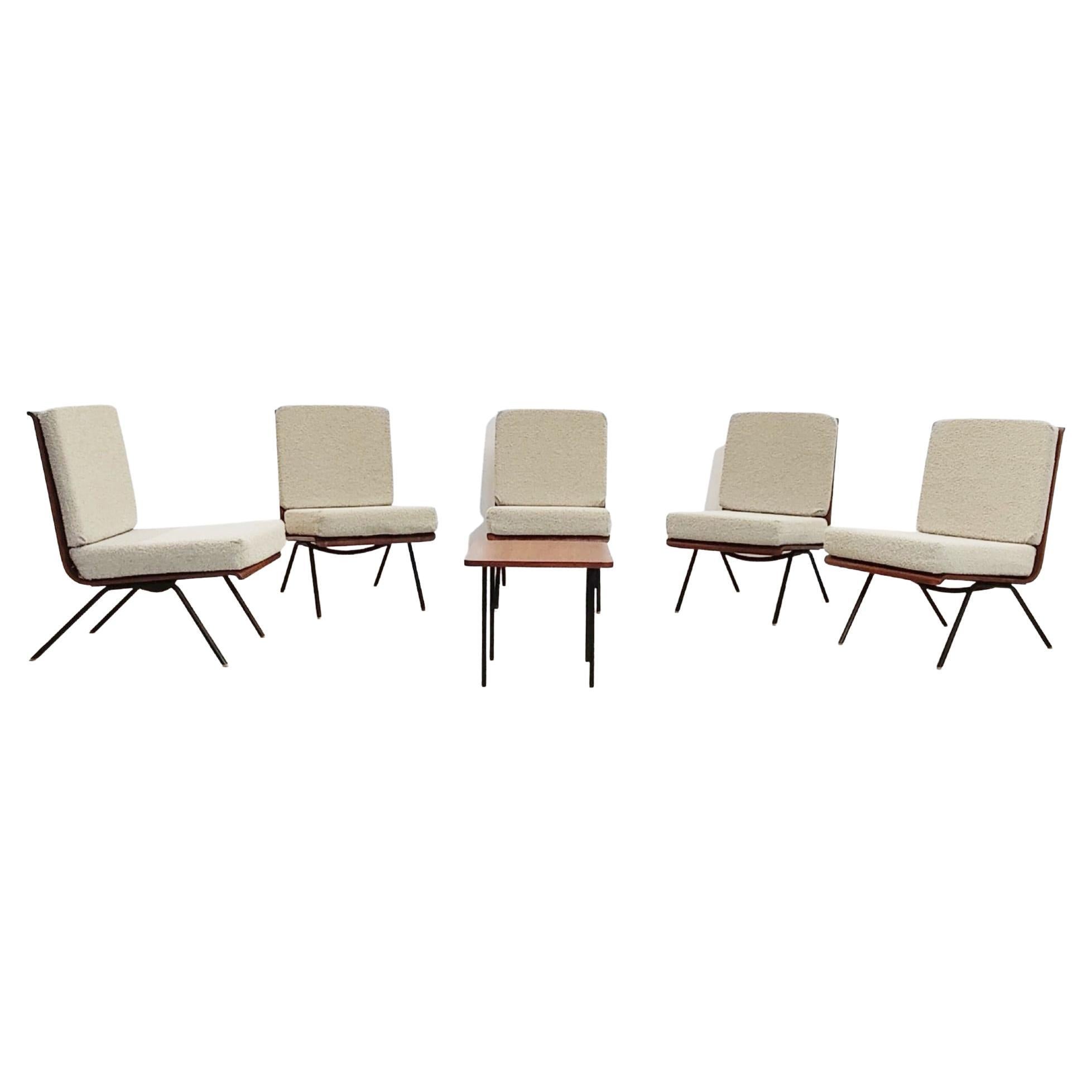 Set of 5 Lounge Chairs and Coffee Table by Franco Campo & Carlo Graffi, Italy For Sale