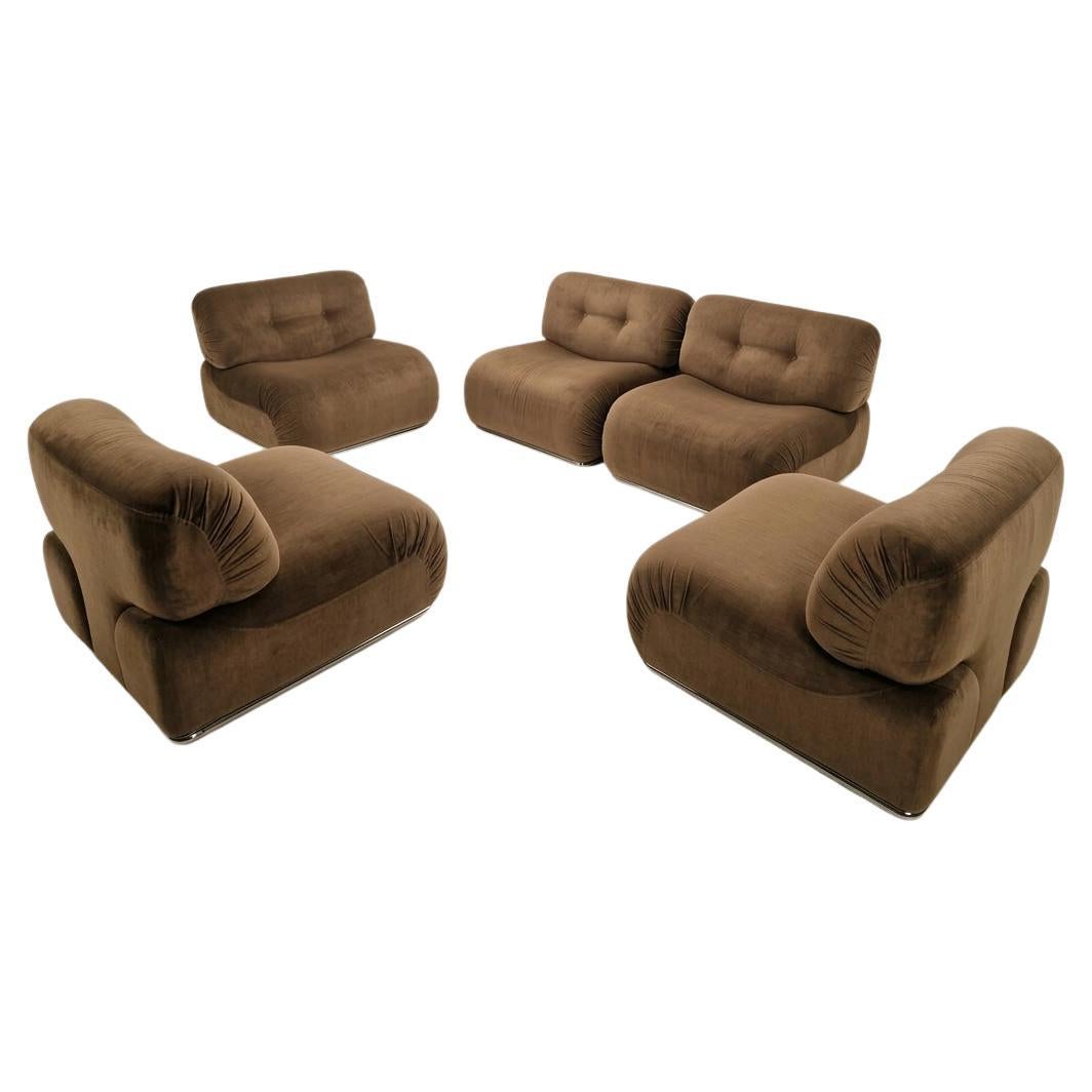 Set of 5 lounge easy chairs By Euromobili Italy 70s