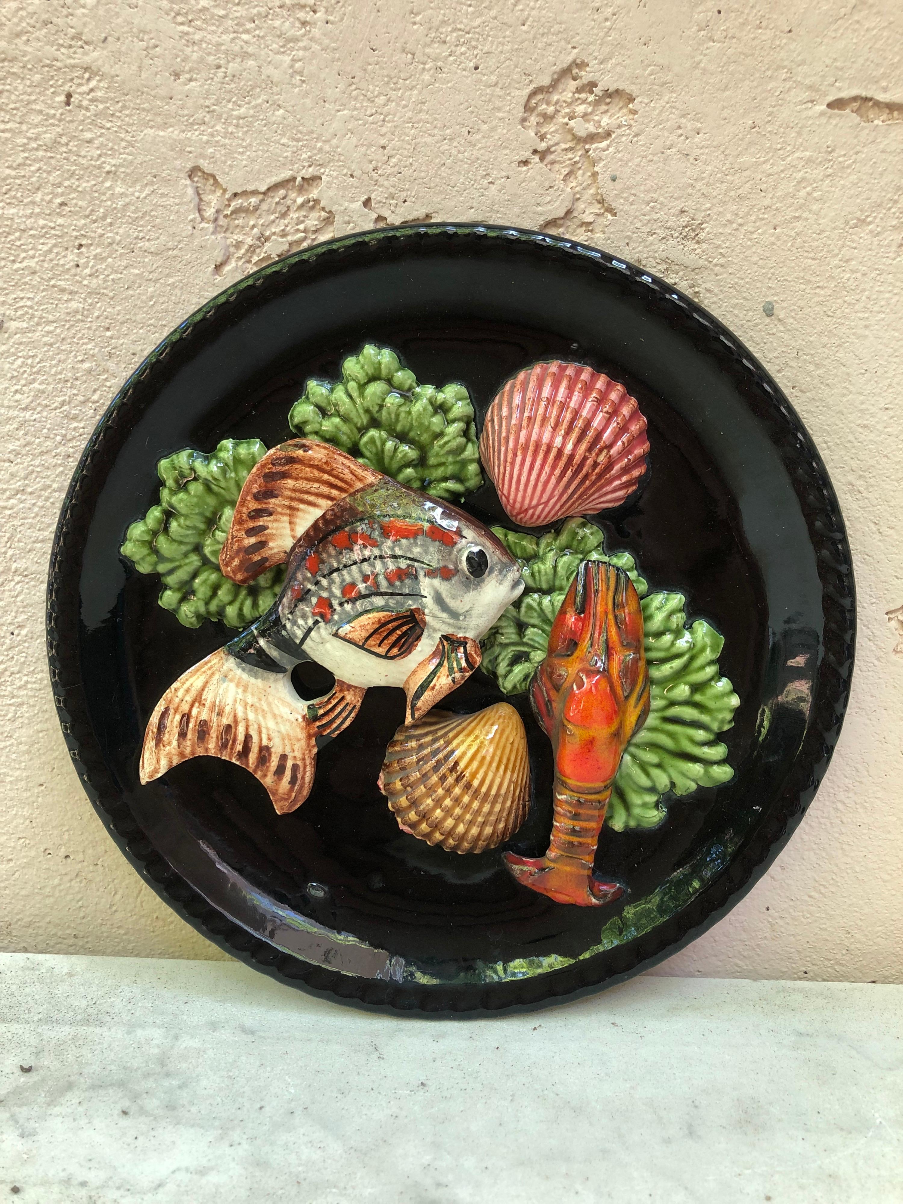 French Set of 5 Majolica Fish Sealife Platters Vallauris, circa 1950