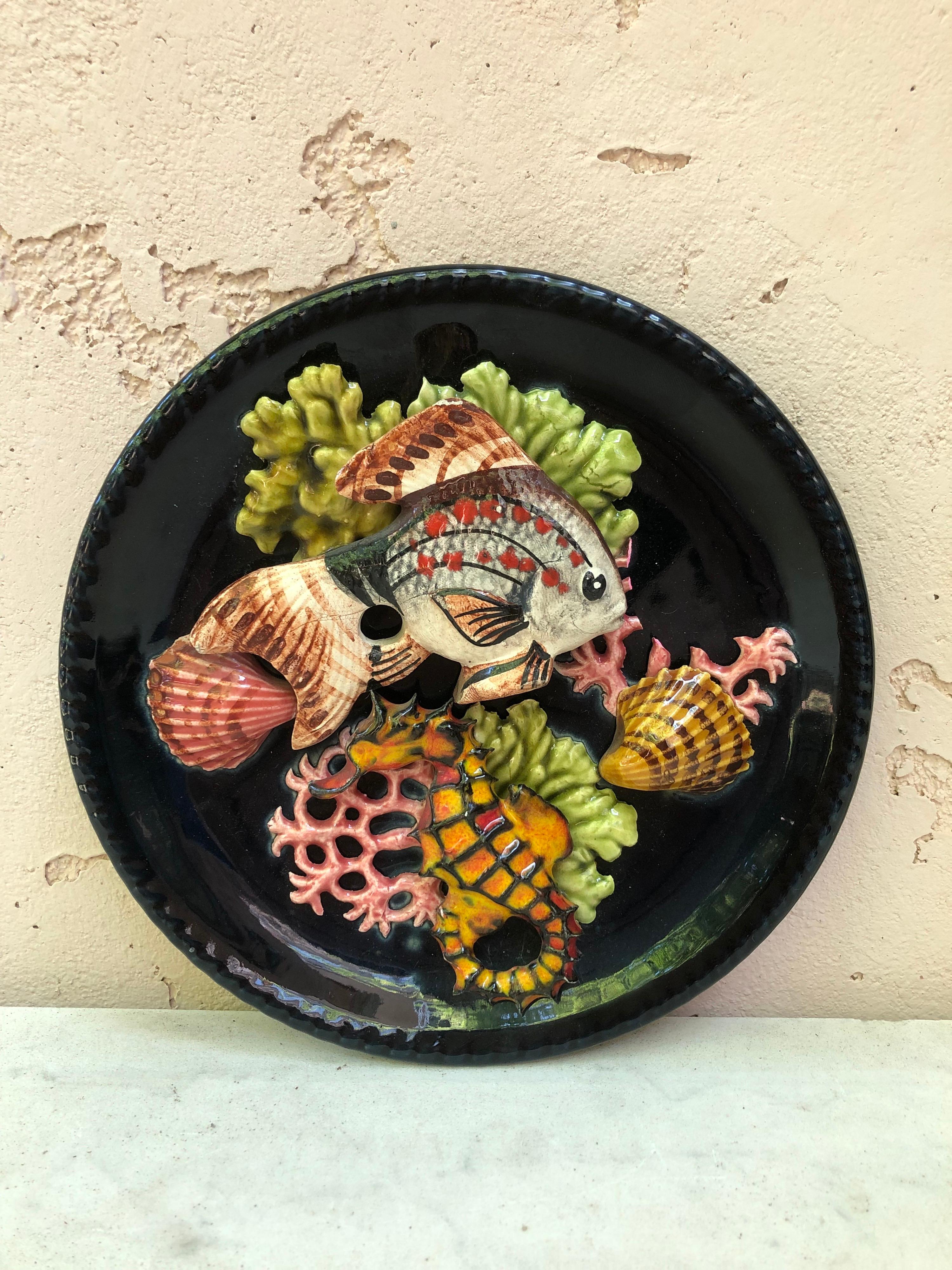 Set of 5 Majolica Fish Sealife Platters Vallauris, circa 1950 In Good Condition In Austin, TX