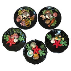 Set of 5 Majolica Fish Sealife Platters Vallauris, circa 1950