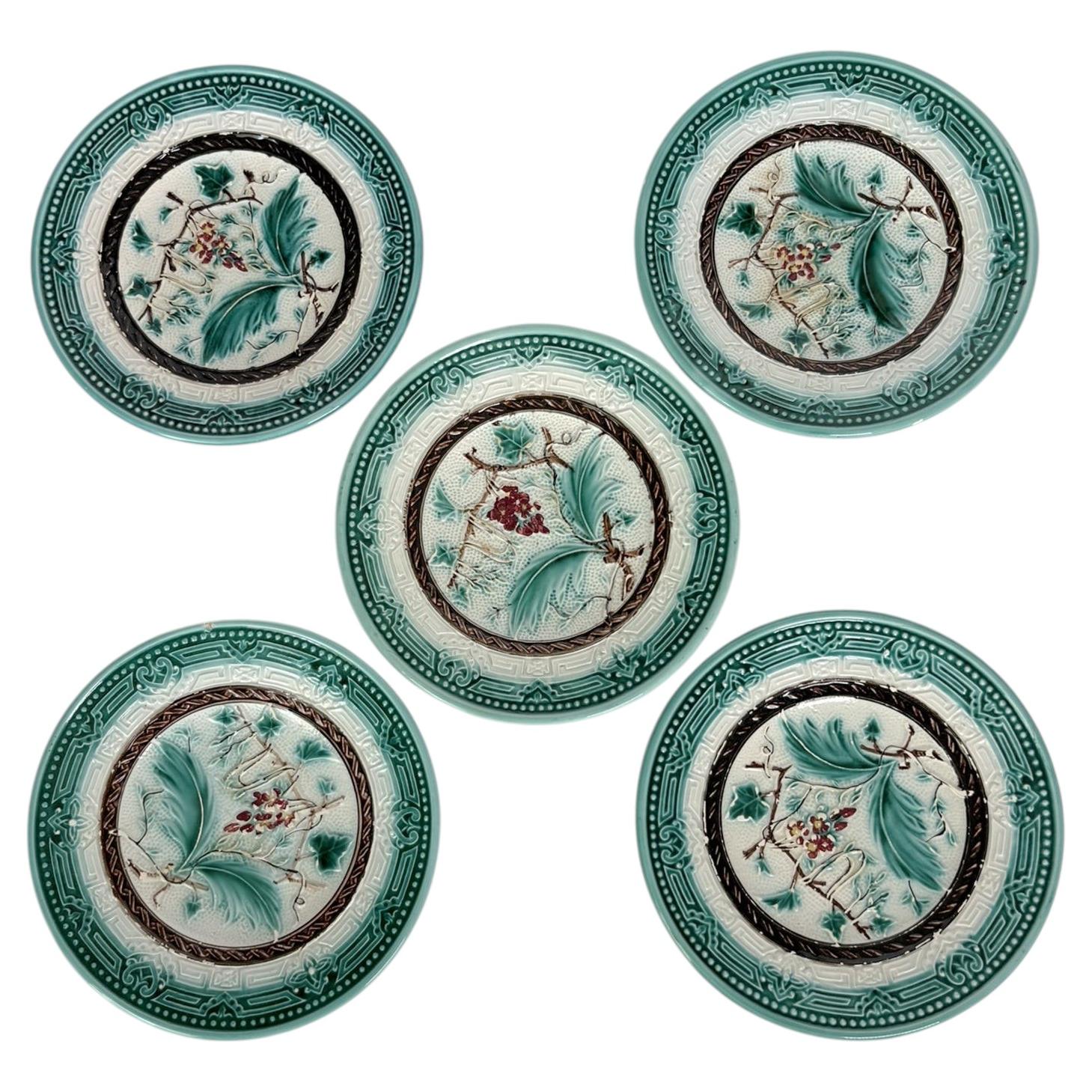 Set of 5 Majolica Plates, France, 19th Century