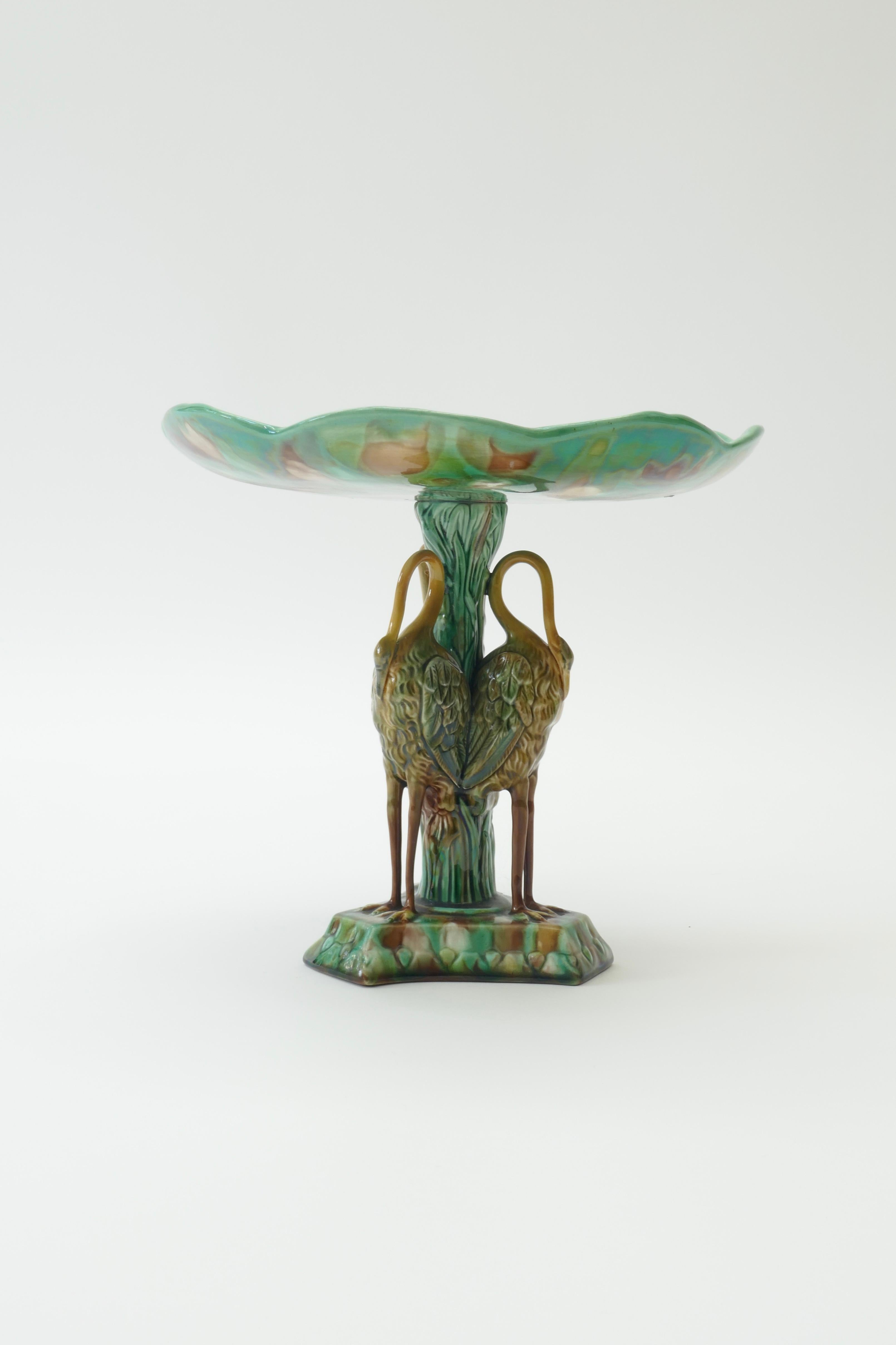 Late 19th Century Set of 5 Majolica Pond Lily and Stork Cake Stands