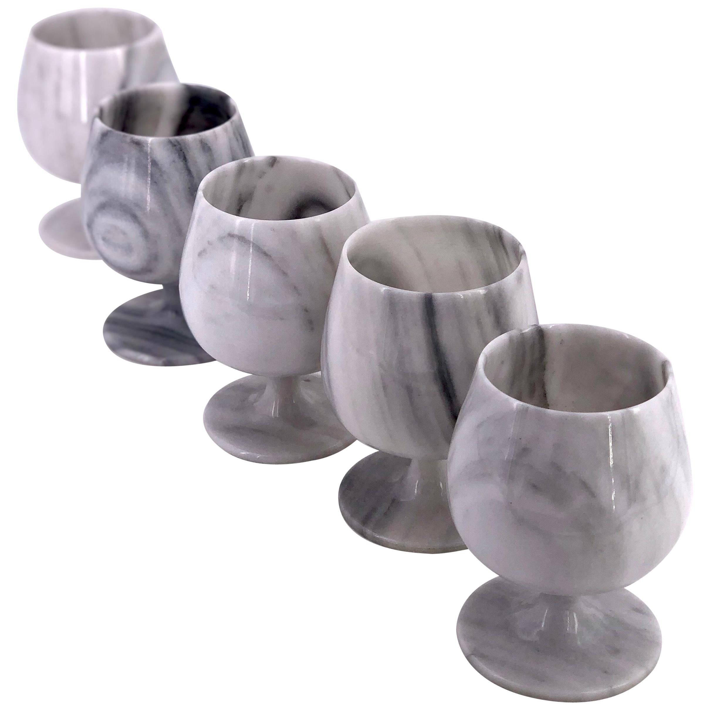 Set of 5 Marble Wine / Water Footed Goblets