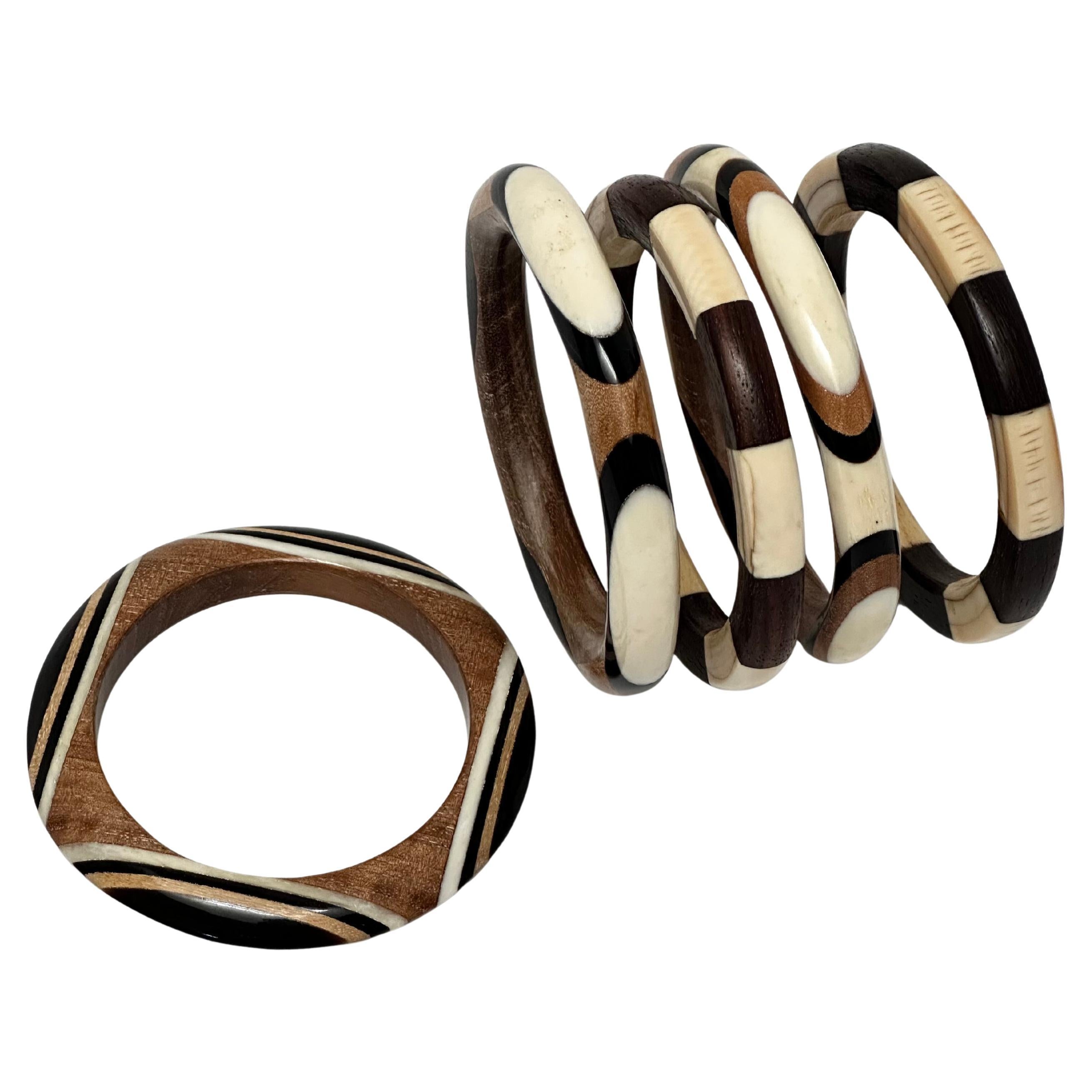 Set of 5 Marquetry Bracelets, Catherine Noll, Paris c.1970 For Sale