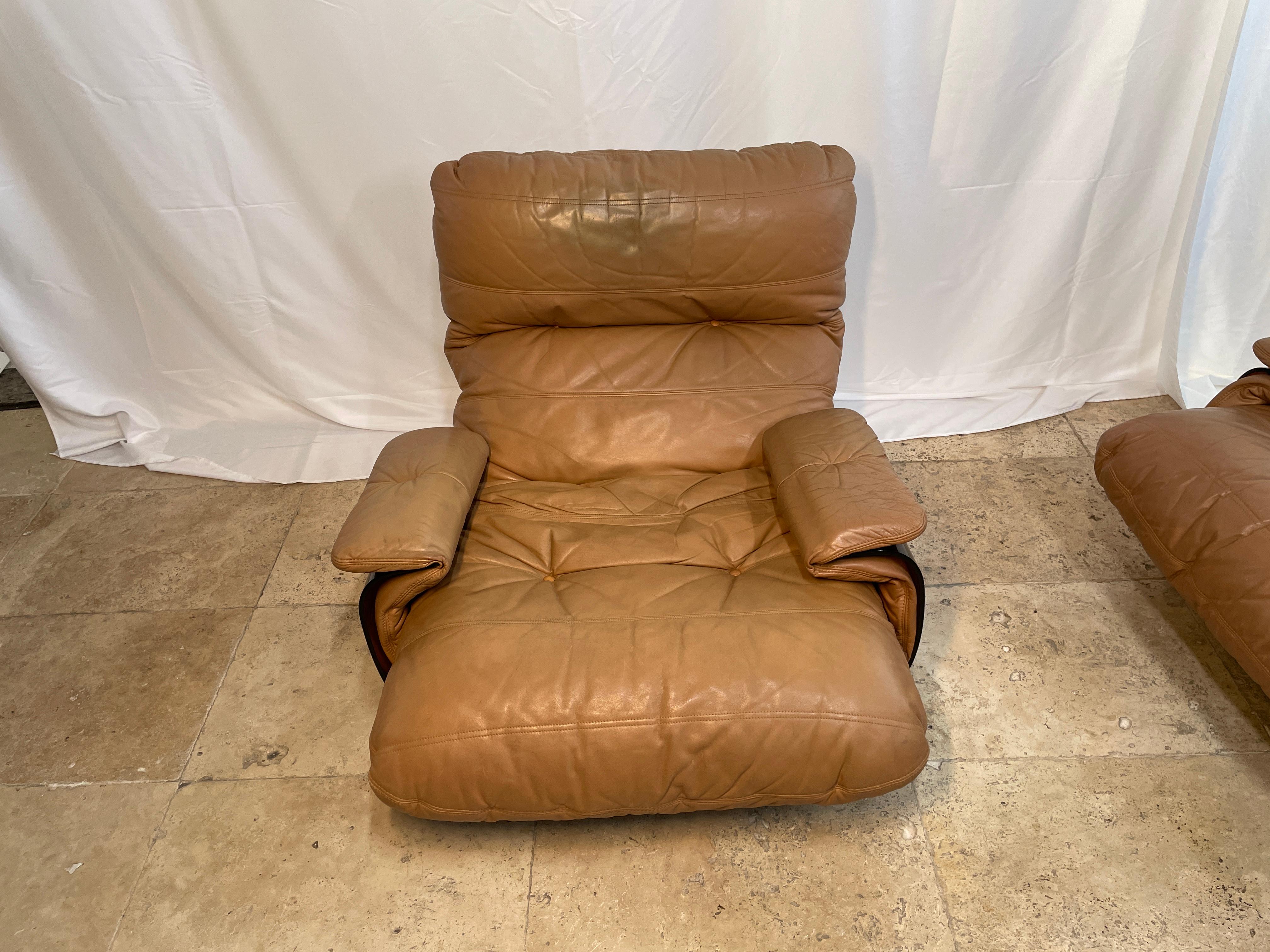 Late 20th Century Set of 5 Marsala Chairs in Original Leather by Michel Ducaroy for Lignet Roset