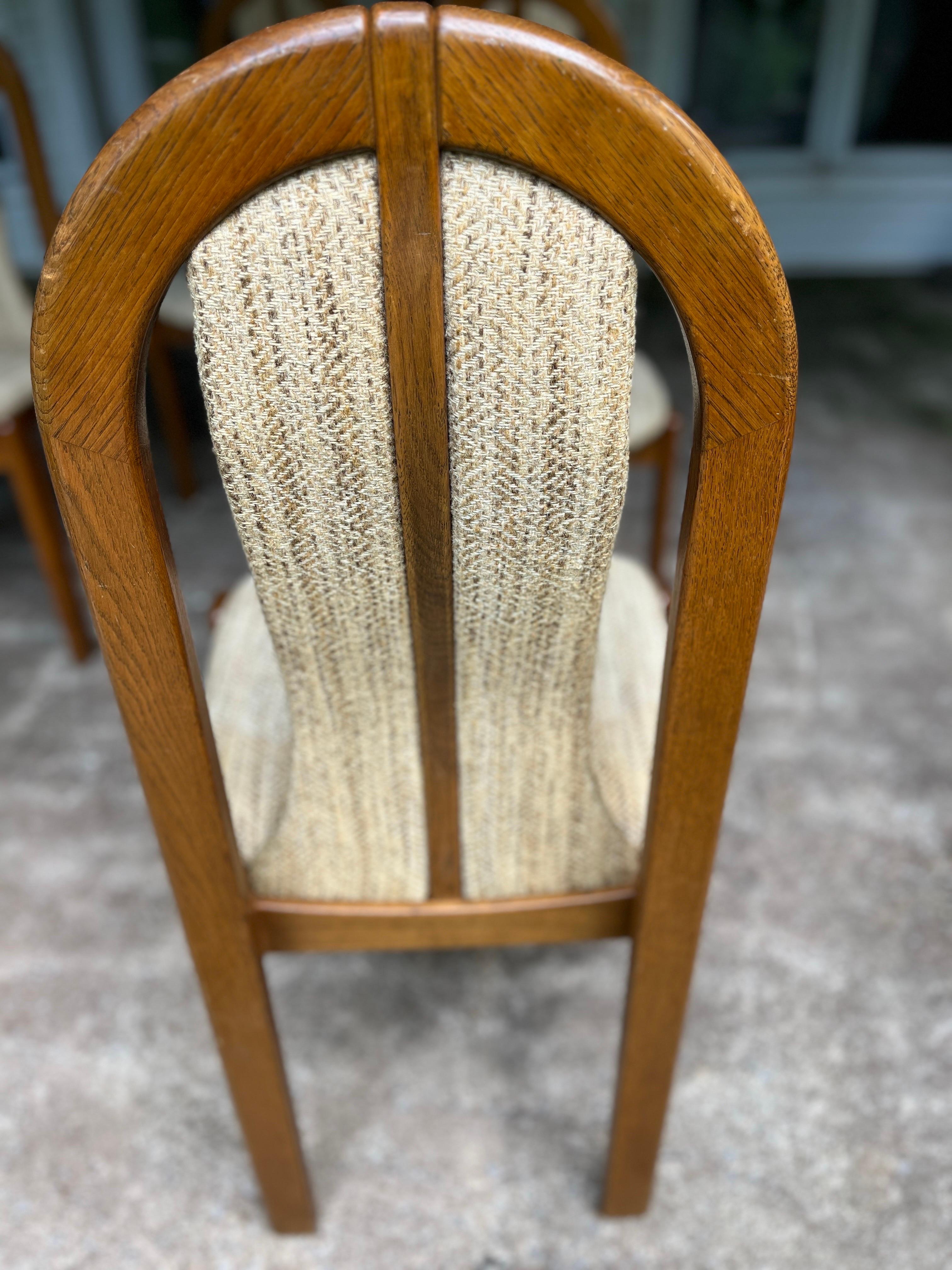Mid-Century Modern Set of 5 MCM Oak Dining Chairs with Original Tweed Fabric from Germany For Sale