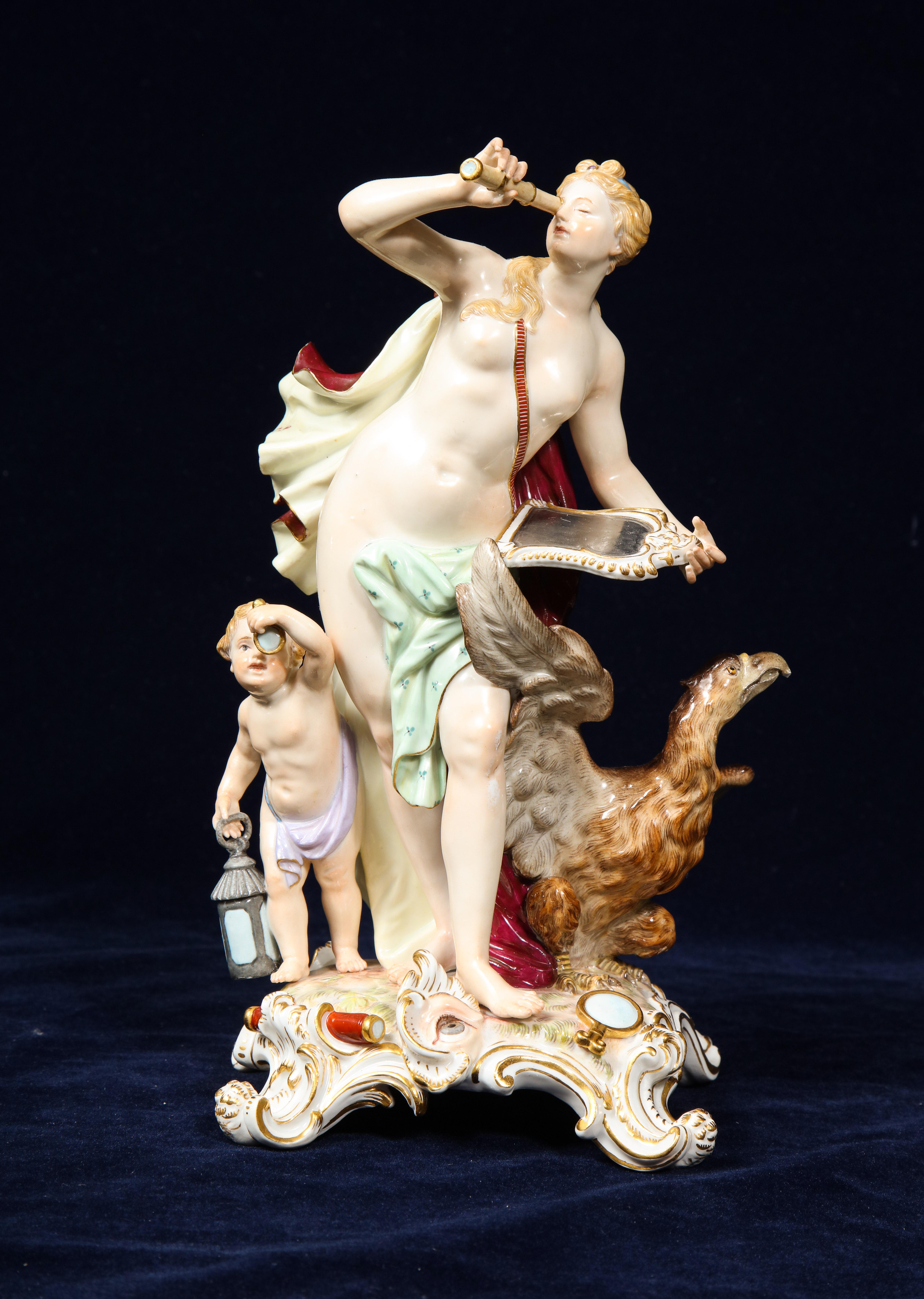 Porcelain Set of 5 Meissen Figures Emblematic of the Senses by J.J. Kändler and Eberlein For Sale