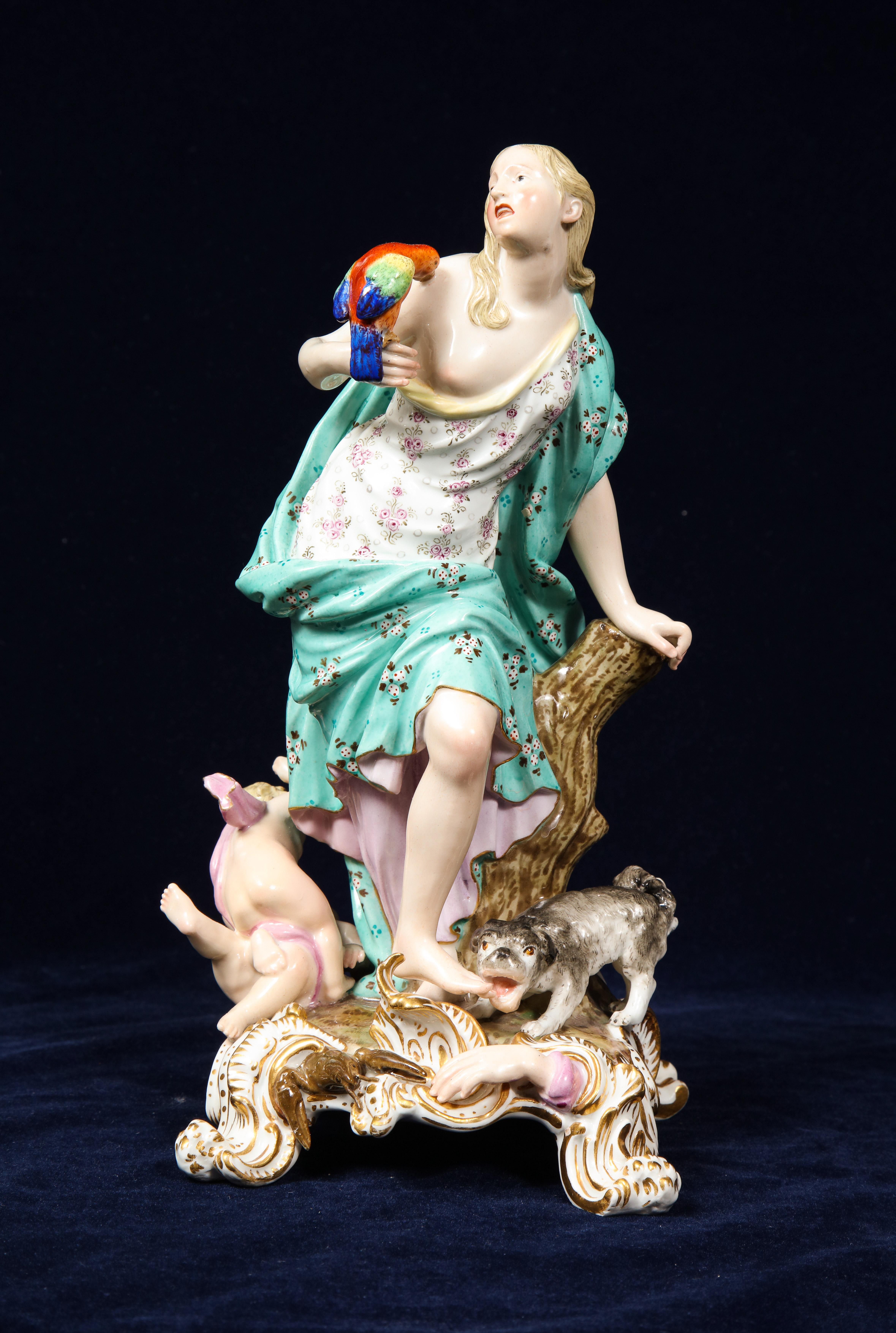 Rococo Set of 5 Meissen Figures Emblematic of the Senses by J.J. Kändler and Eberlein For Sale
