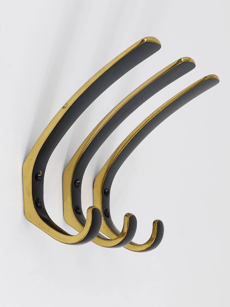 Set of Five MidCentury Brass Wall Coat Hooks by Hertha Baller, Austria