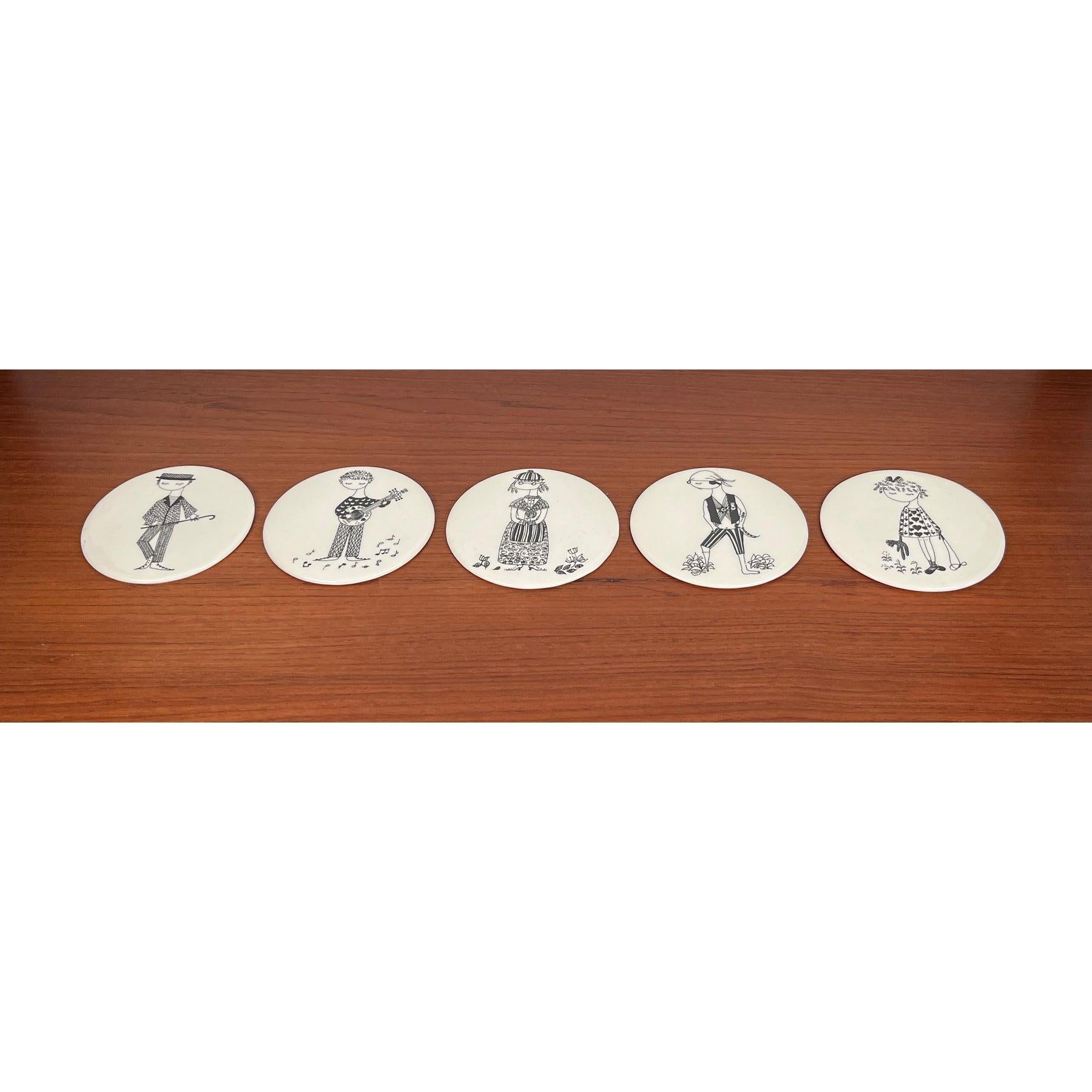 Tedesco Set di 5 sottobicchieri in ceramica del Mid-Century di Bjørn Wiinblad, anni '60 in vendita