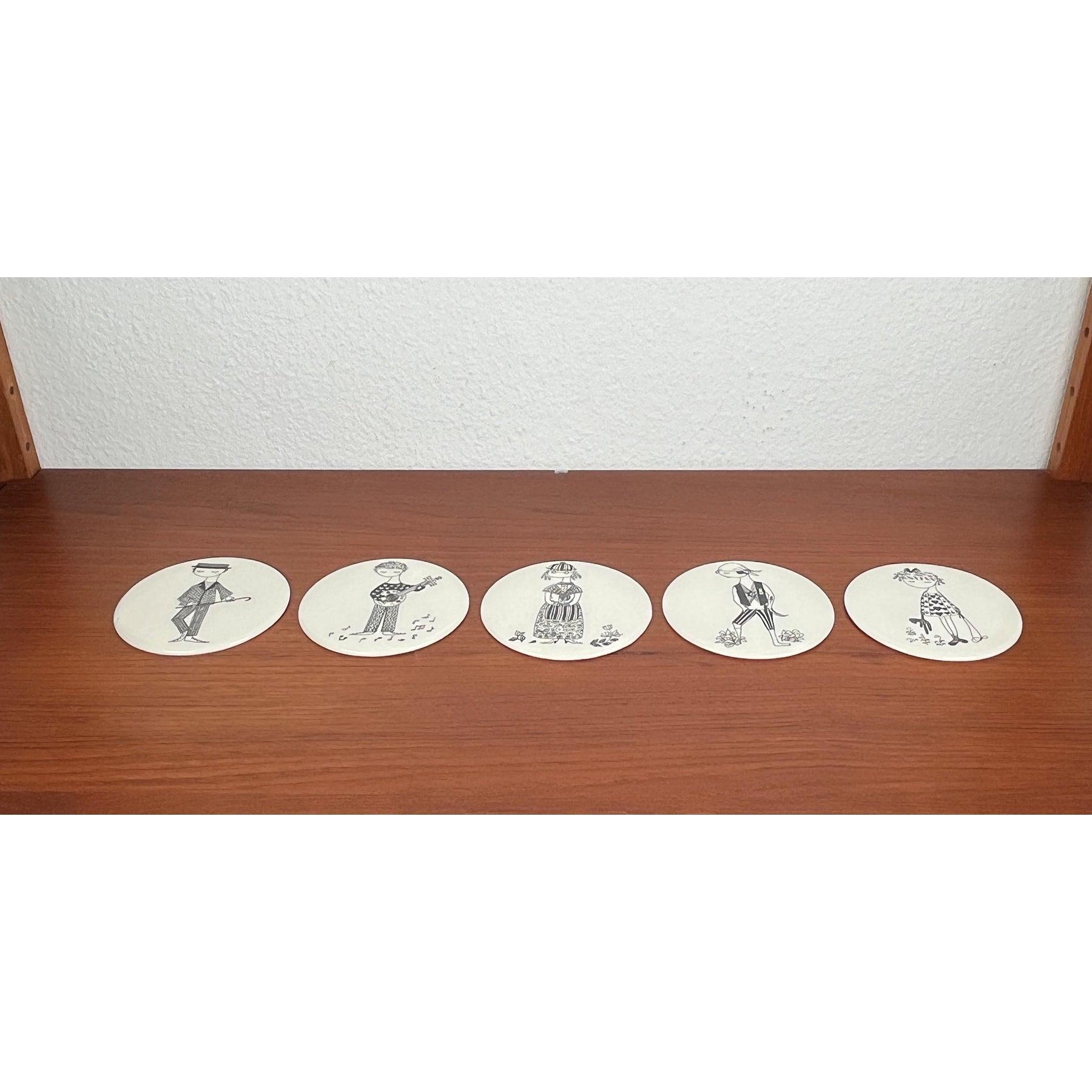 Set di 5 sottobicchieri in ceramica del Mid-Century di Bjørn Wiinblad, anni '60 In condizioni ottime in vendita a Hamburg, DE