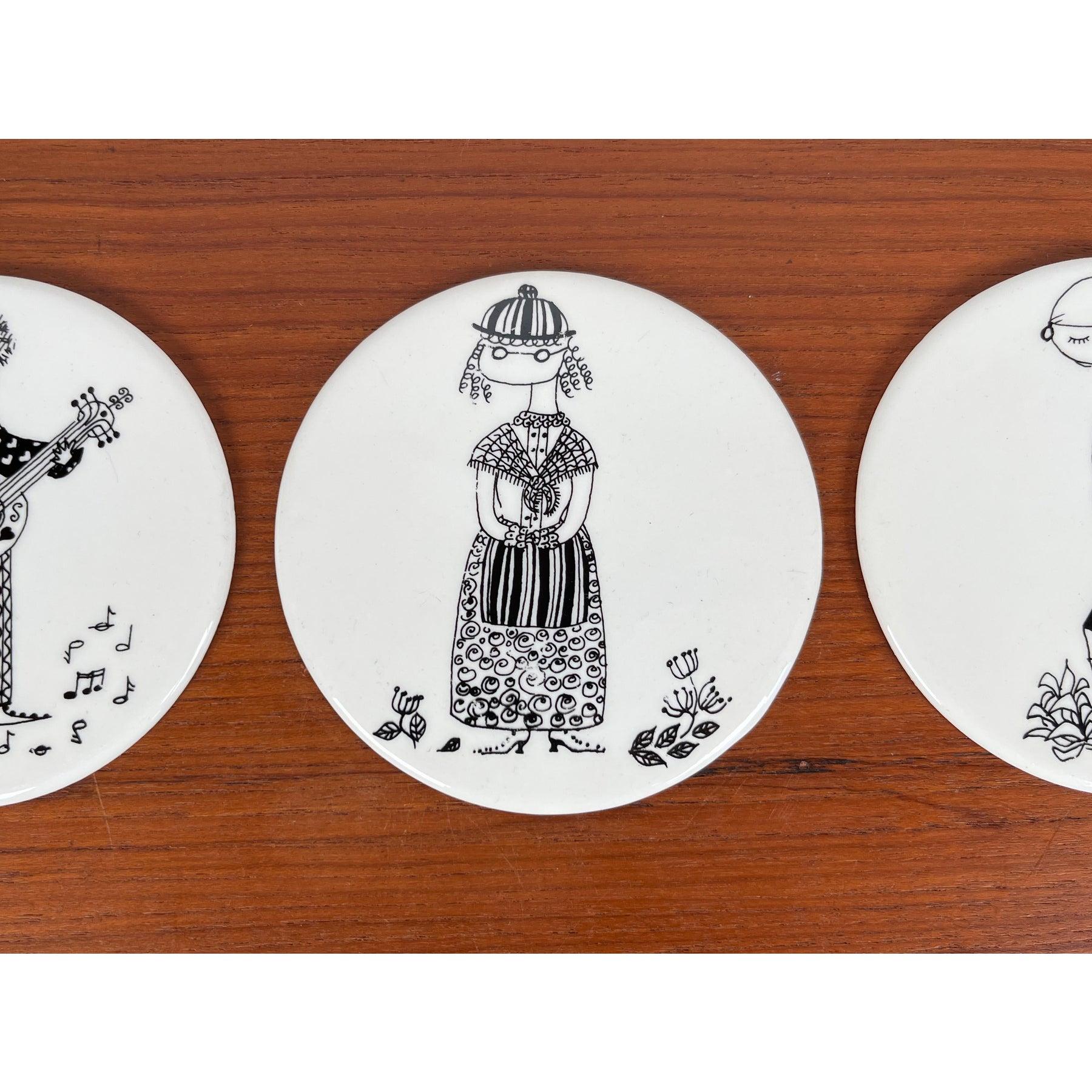 Ceramica Set di 5 sottobicchieri in ceramica del Mid-Century di Bjørn Wiinblad, anni '60 in vendita