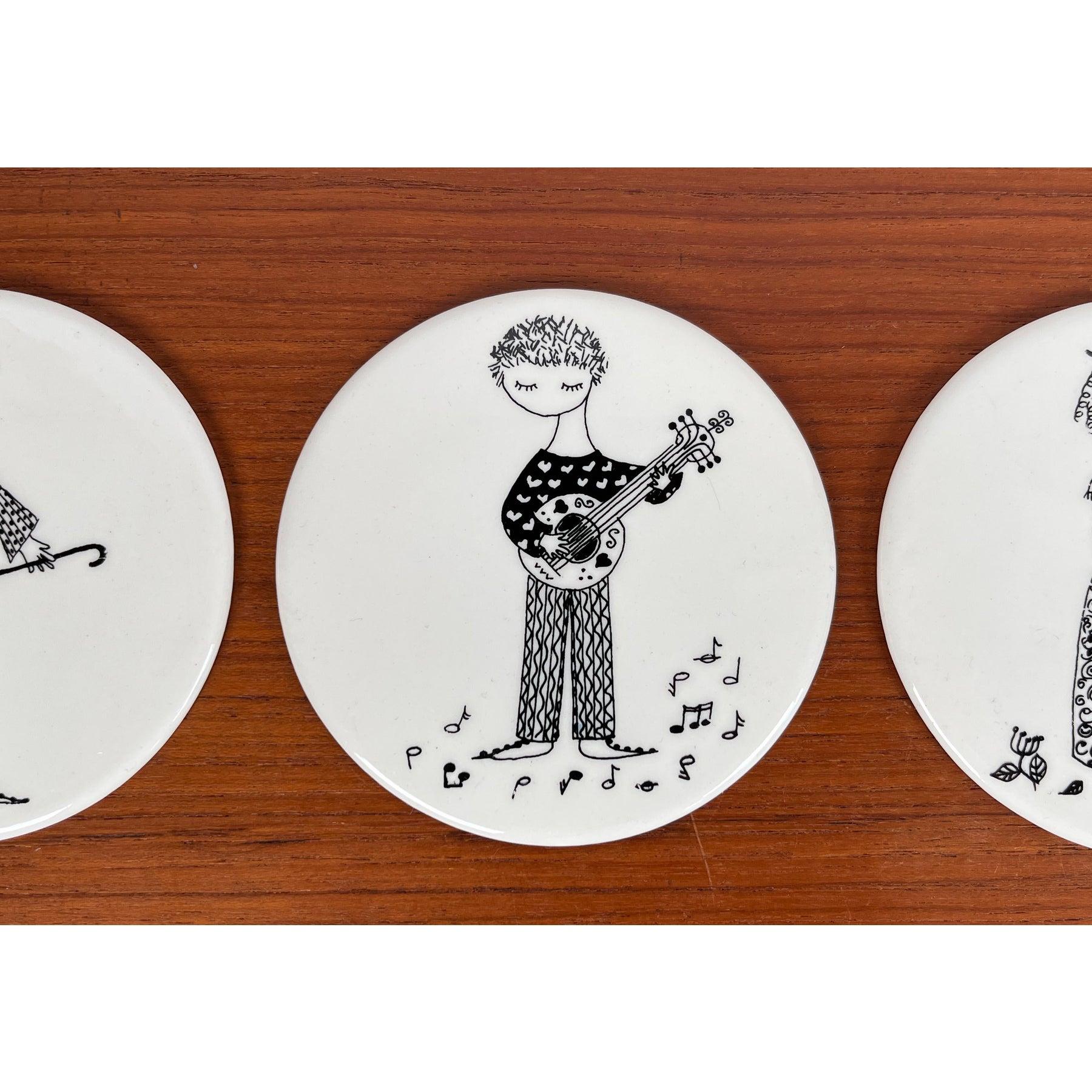 Set di 5 sottobicchieri in ceramica del Mid-Century di Bjørn Wiinblad, anni '60 in vendita 1
