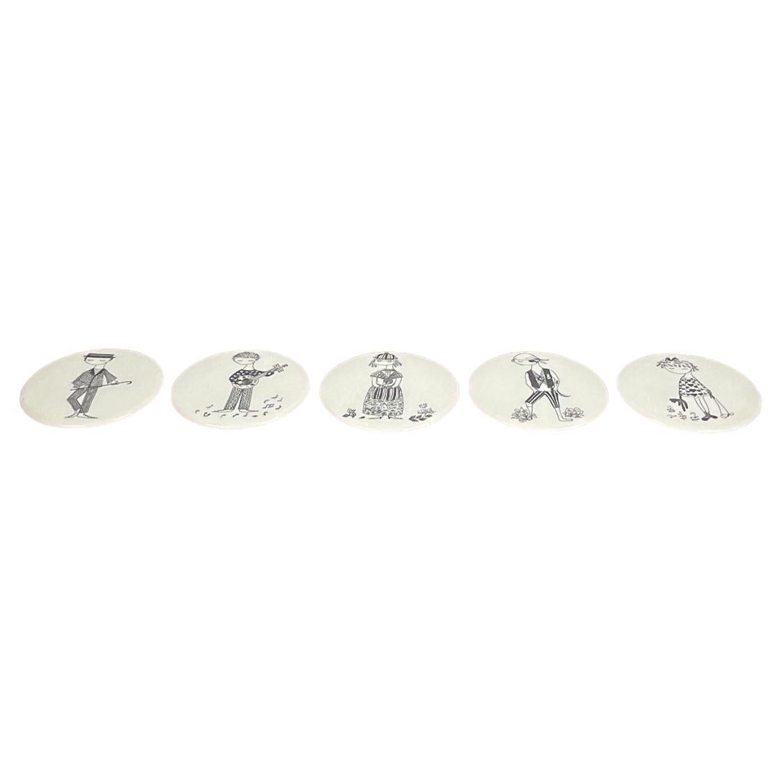 Set di 5 sottobicchieri in ceramica del Mid-Century di Bjørn Wiinblad, anni '60 in vendita