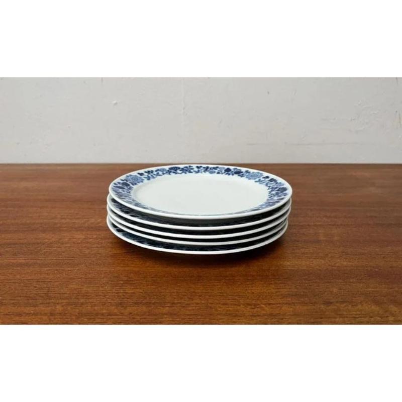 Ensemble de 5 assiettes en céramique du milieu du siècle Série Hamburg Form 20 Décor Blumenspiel en vente 4