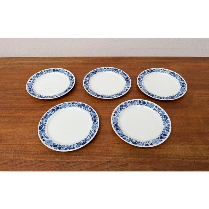 Ensemble de 5 assiettes en céramique du milieu du siècle Série Hamburg Form 20 Décor Blumenspiel en vente 5