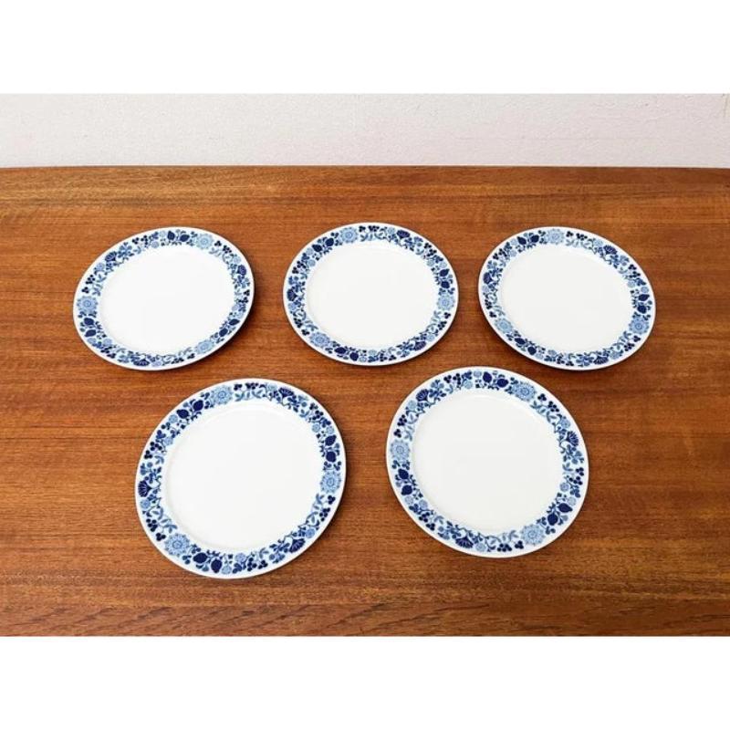 20ième siècle Ensemble de 5 assiettes en céramique du milieu du siècle Série Hamburg Form 20 Décor Blumenspiel en vente