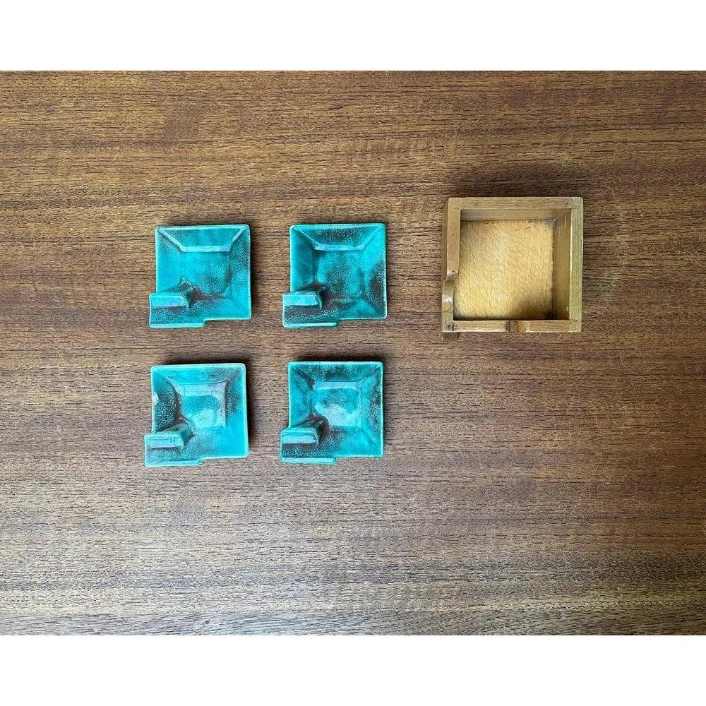 Mid-Century Ceramic Stacking Ashtrays with Wooden Boxes, 1960s, Set of 5, in Very Good conditions. Designed 1960 to 1969.

Additional information:
Materials: Ceramic, Wood
Color: Brown
Styles: Mid-Century Modern
Item Type: Vintage, Antique or
