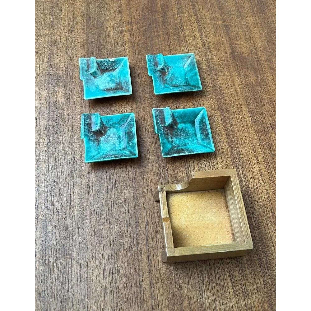 Set of 5 Mid-Century Ceramic Stacking Ashtrays with Wooden Boxes, 1960s In Excellent Condition For Sale In Hamburg, DE