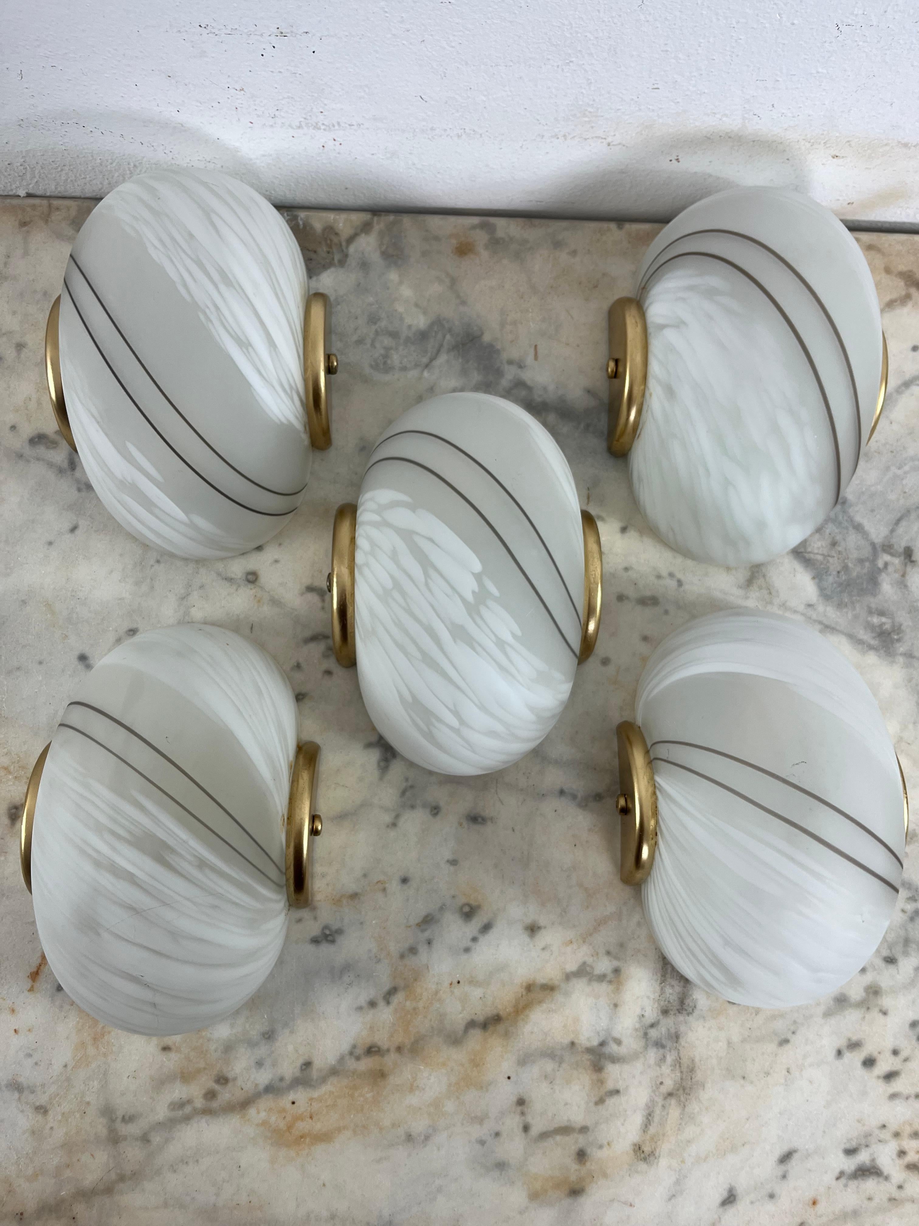 Set di 5 lampade da parete a conchiglia in vetro di Murano curvato, 1960 in vendita 8
