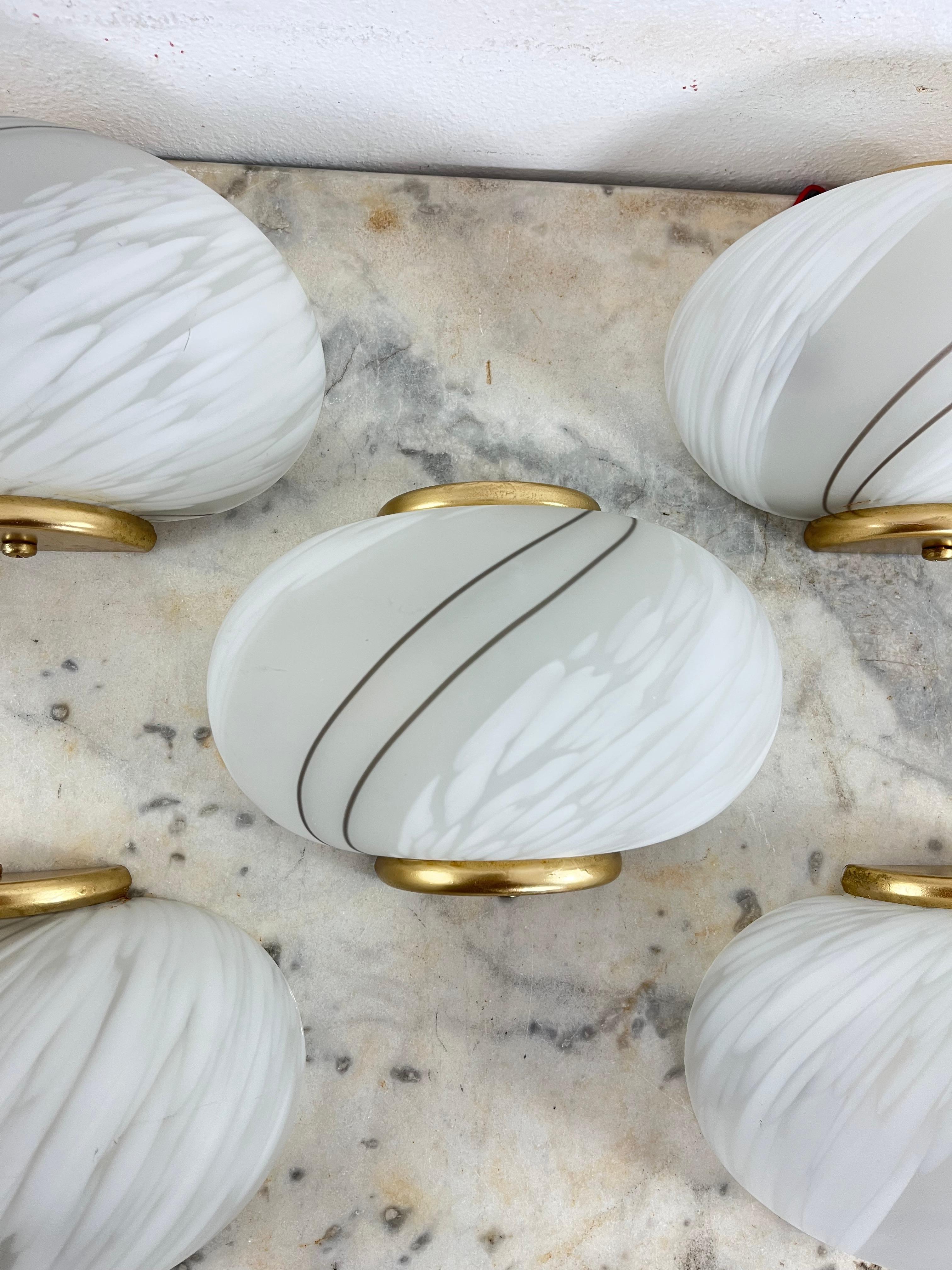 Set di 5 lampade da parete a conchiglia in vetro di Murano curvato, 1960 in vendita 1
