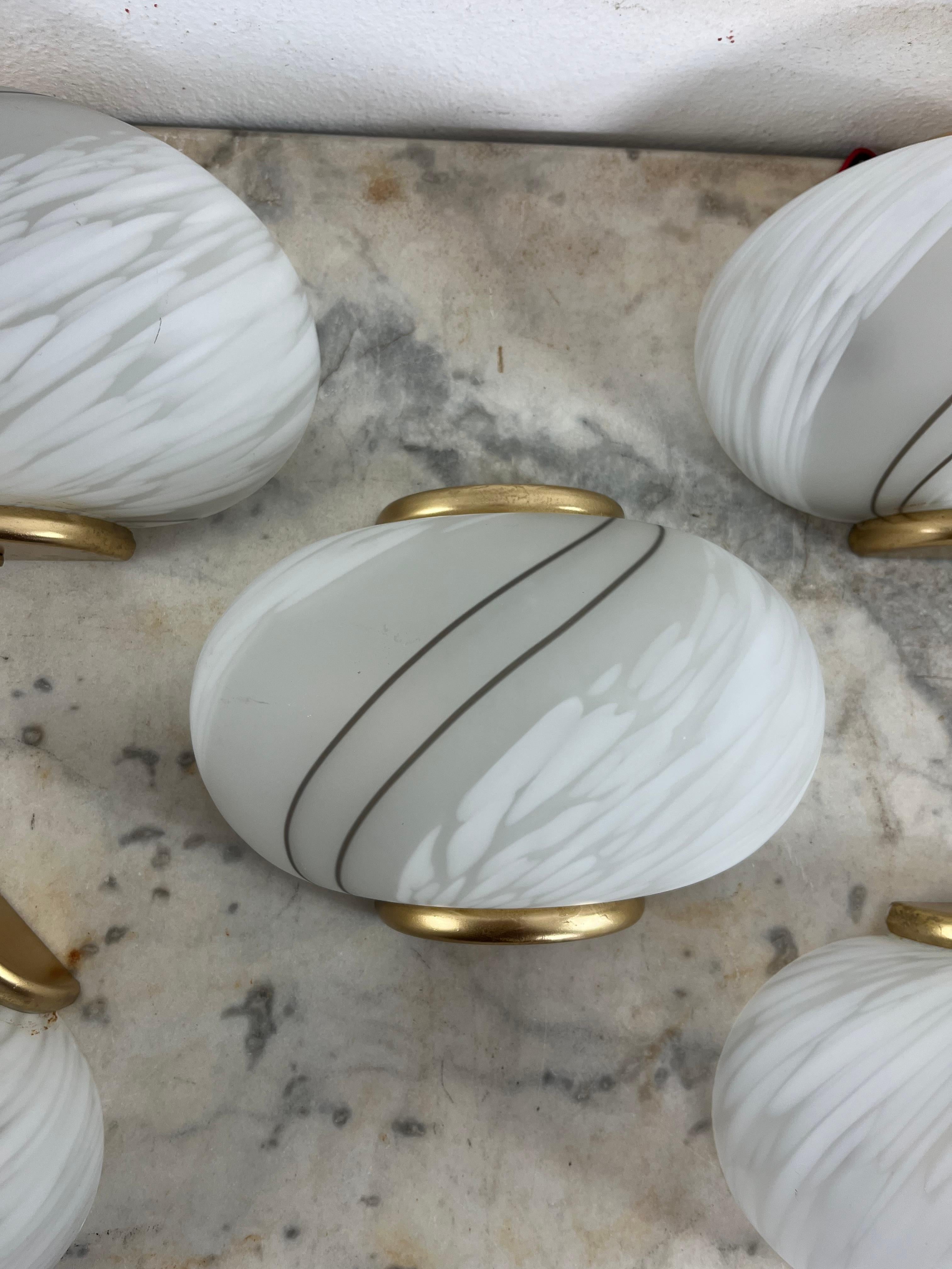 Set di 5 lampade da parete a conchiglia in vetro di Murano curvato, 1960 in vendita 3