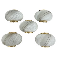 Set Of 5 Mid-century Curved Murano Glass Shell Wall Lamps, 1960s