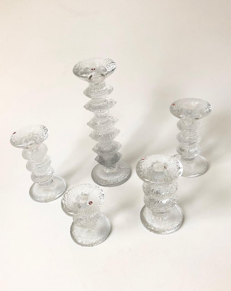 Mid-Century Modern Set of 5 Mid-Century Festivo Textured Glass Candle Holders by Timo Sarpaneva for For Sale