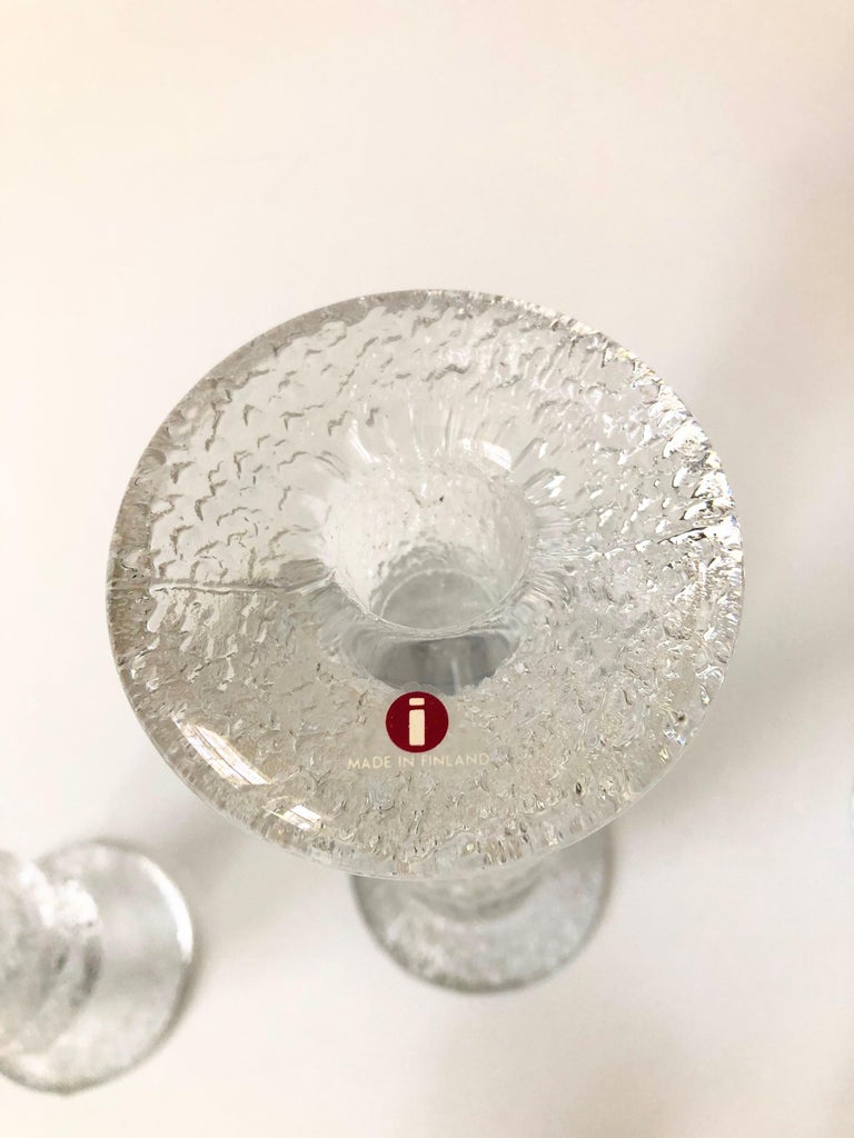 Set of 5 Mid-Century Festivo Textured Glass Candle Holders by Timo Sarpaneva for In Good Condition For Sale In Vallejo, CA