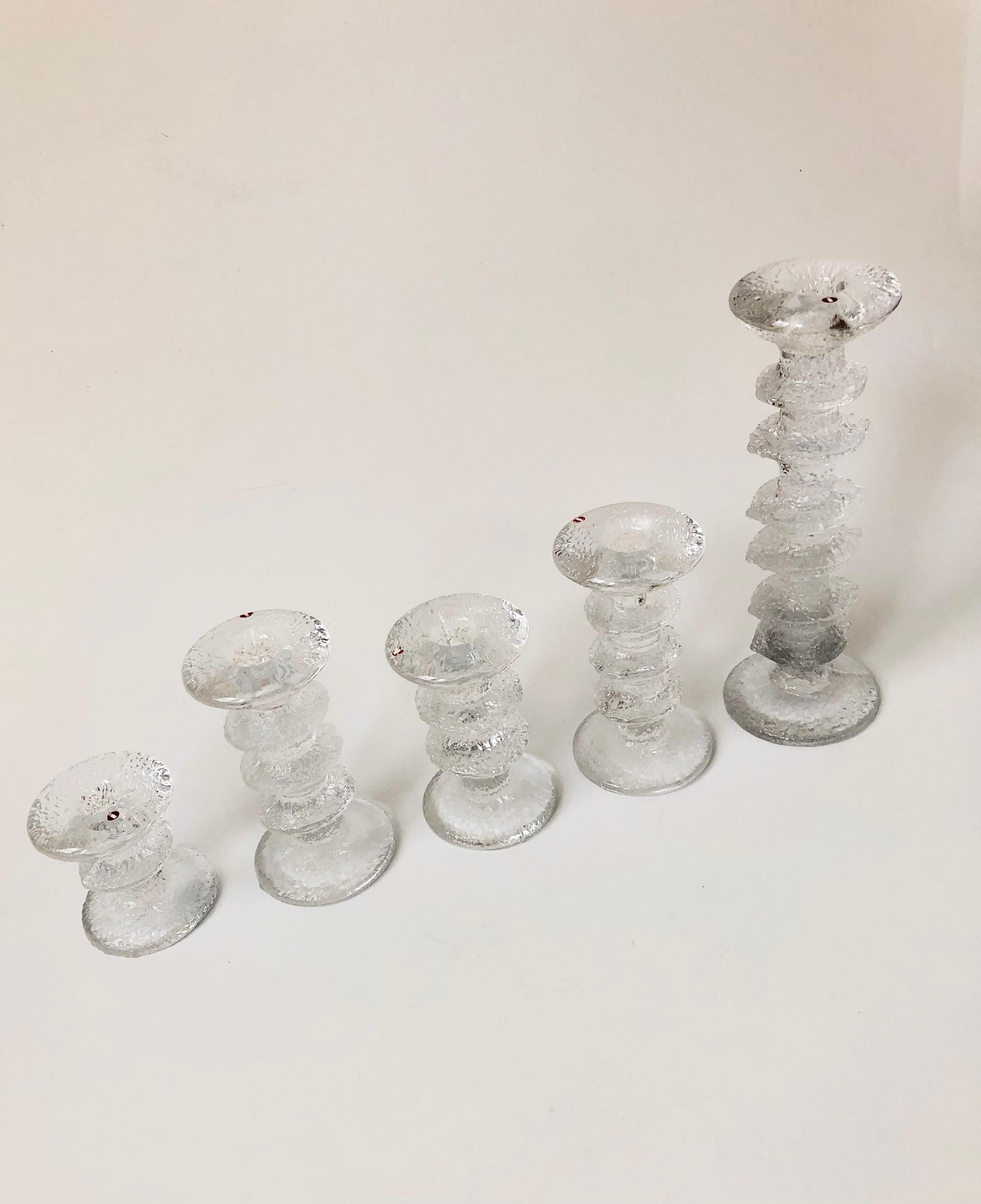 Set of 5 Mid-Century Festivo Textured Glass Candle Holders by Timo Sarpaneva for In Good Condition In Fairfield, CA