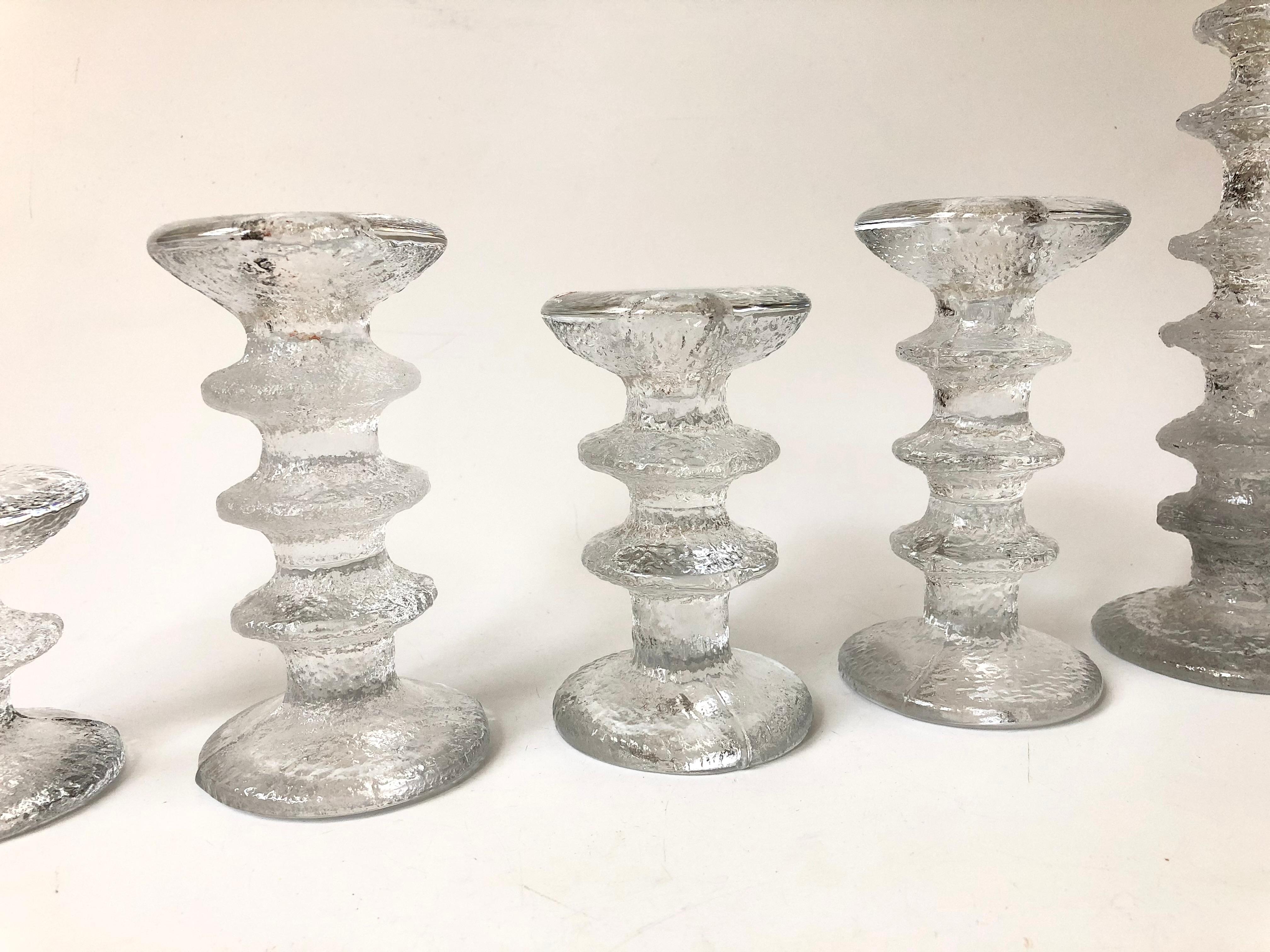 20th Century Set of 5 Mid-Century Festivo Textured Glass Candle Holders by Timo Sarpaneva for