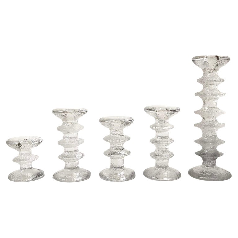 Set of 5 Mid-Century Festivo Textured Glass Candle Holders by Timo Sarpaneva for For Sale