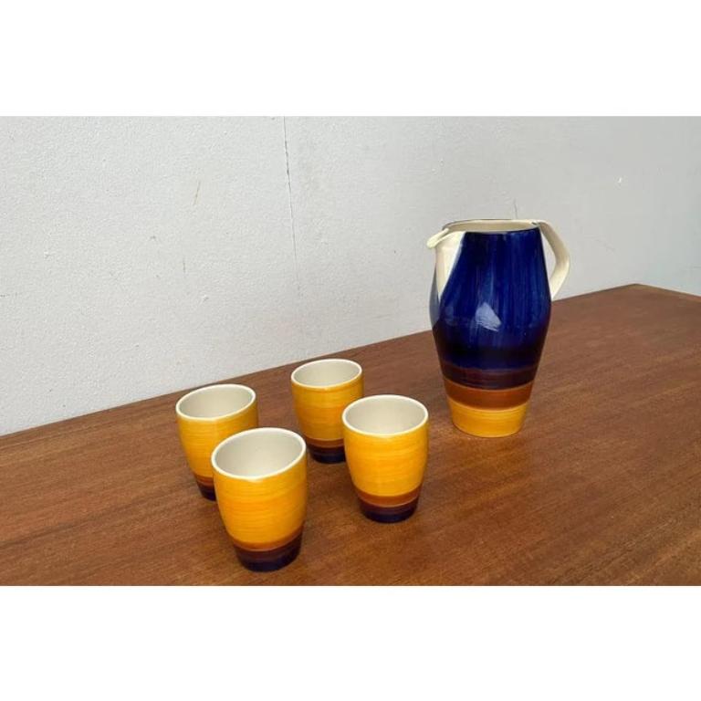 Mid-Century Modern Set of 5 Mid-Century German Handpainted Decor 507 Ceramic Jug with Mugs, 1960s For Sale