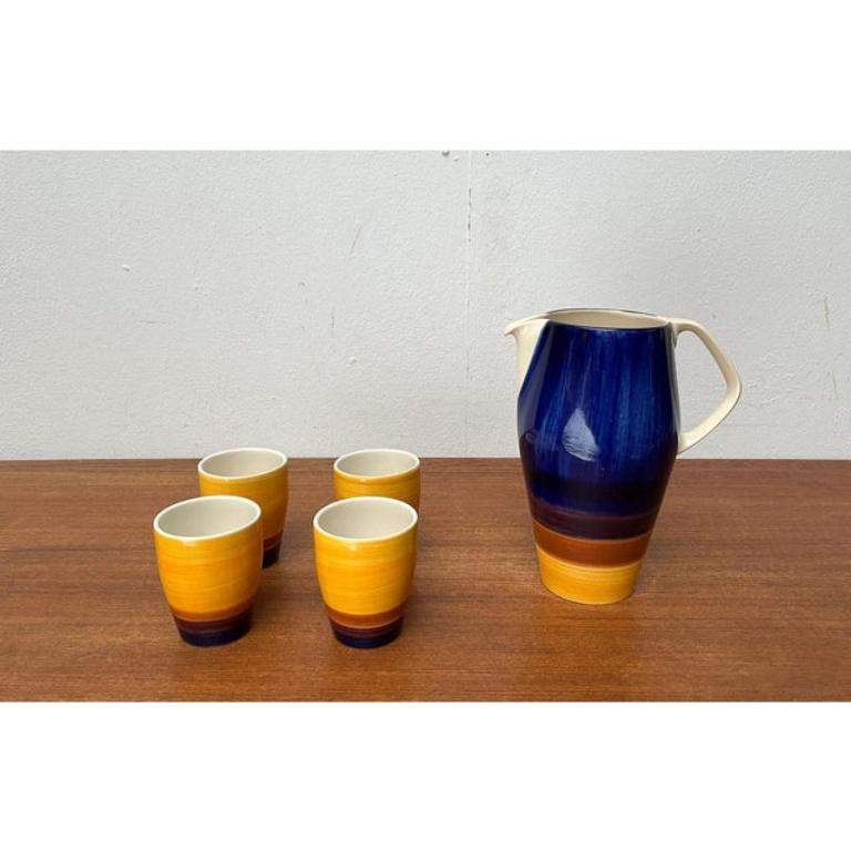 20th Century Set of 5 Mid-Century German Handpainted Decor 507 Ceramic Jug with Mugs, 1960s For Sale