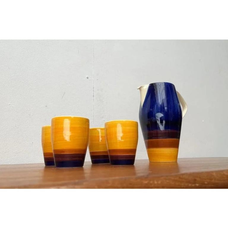 Set of 5 Mid-Century German Handpainted Decor 507 Ceramic Jug with Mugs, 1960s For Sale 3