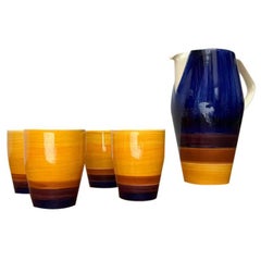 Set of 5 Mid-Century German Handpainted Decor 507 Ceramic Jug with Mugs, 1960s