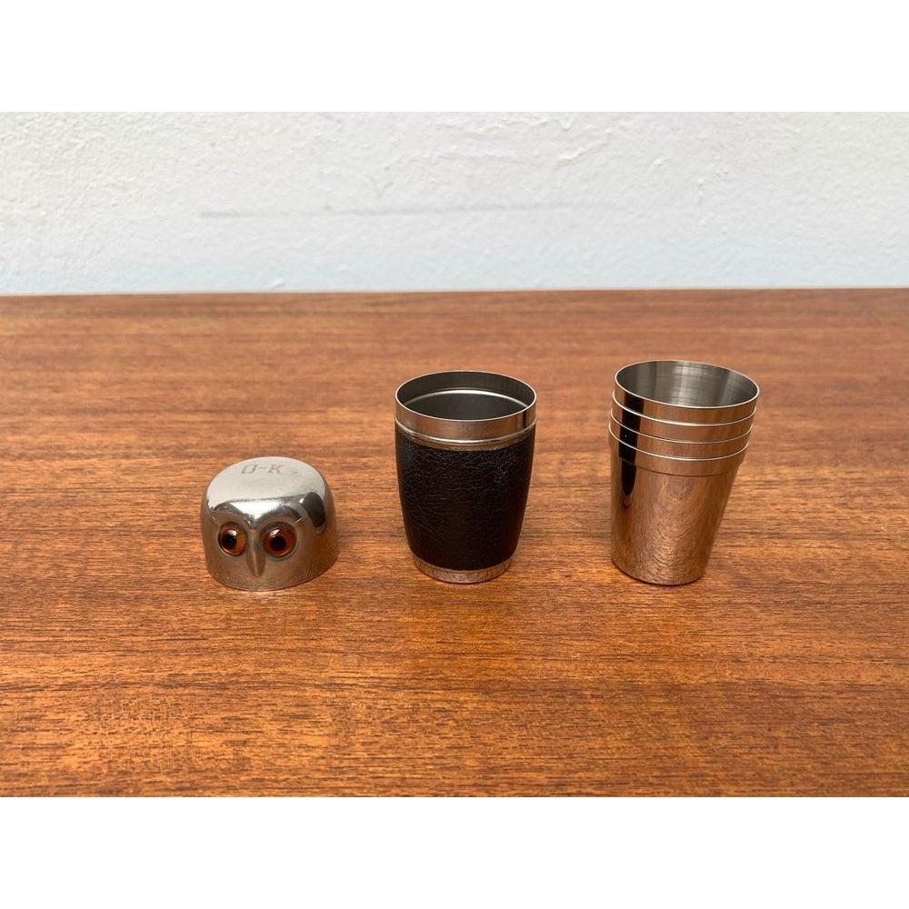 20th Century Set of 5 Mid-Century German Owl Style Metal Shot Glasses, 1960s For Sale