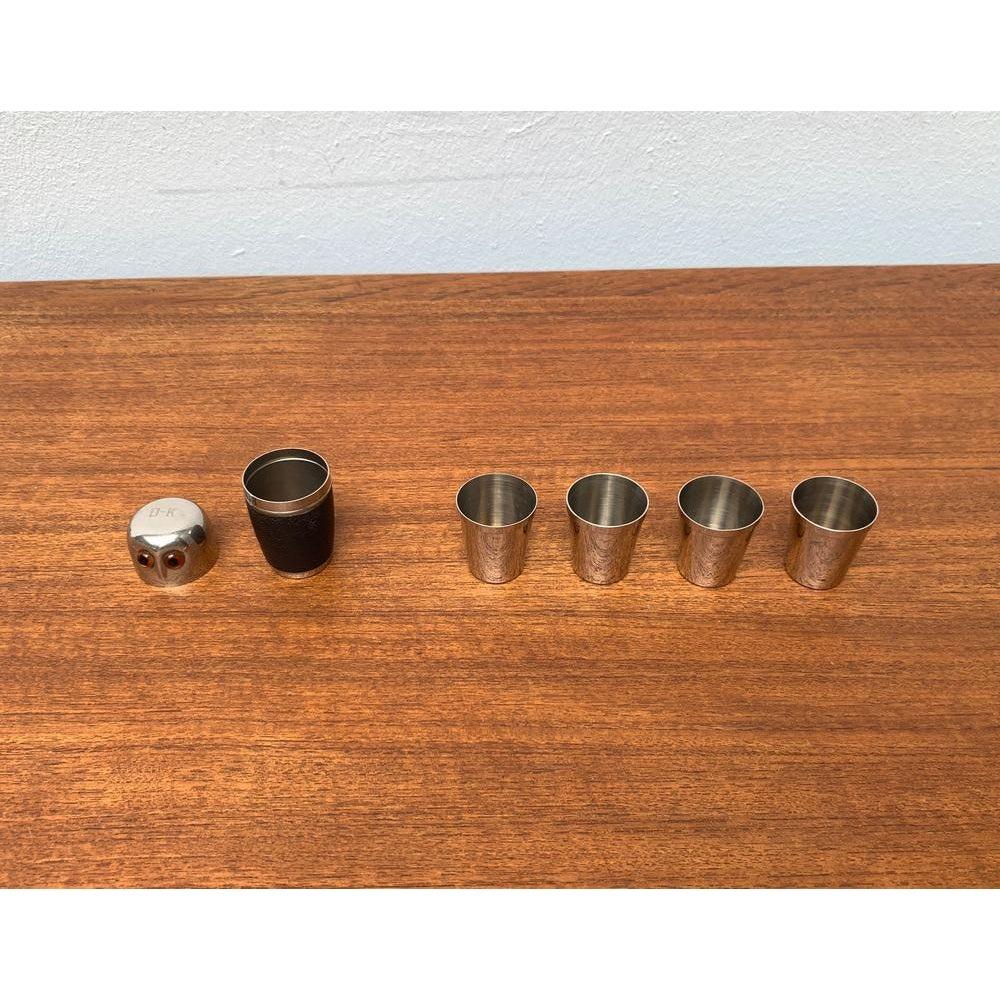 Set of 5 Mid-Century German Owl Style Metal Shot Glasses, 1960s For Sale 1
