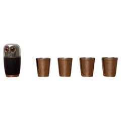 Juego de 5 vasos de chupito de metal estilo búho alemán de mediados de siglo, años 60