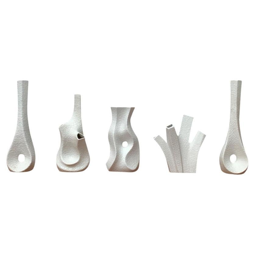 Set of 5 Mid-Century German White Sculptural Op Art Vases by Peter Müller, 1960s