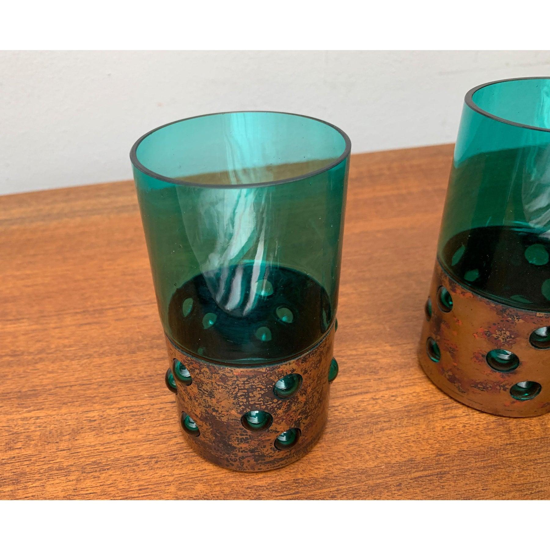 Juego de 5 vasos de vidrio verde y cobre de mediados de siglo, Nanny Still, años 60 en venta 4