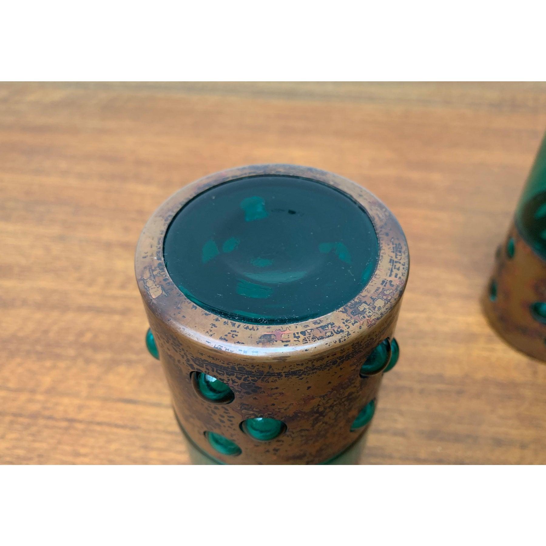 Juego de 5 vasos de vidrio verde y cobre de mediados de siglo, Nanny Still, años 60 en venta 5