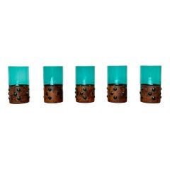 Set of 5 Mid-Century Green Glass & Copper Drinking Glasses by Nanny Still, 1960s