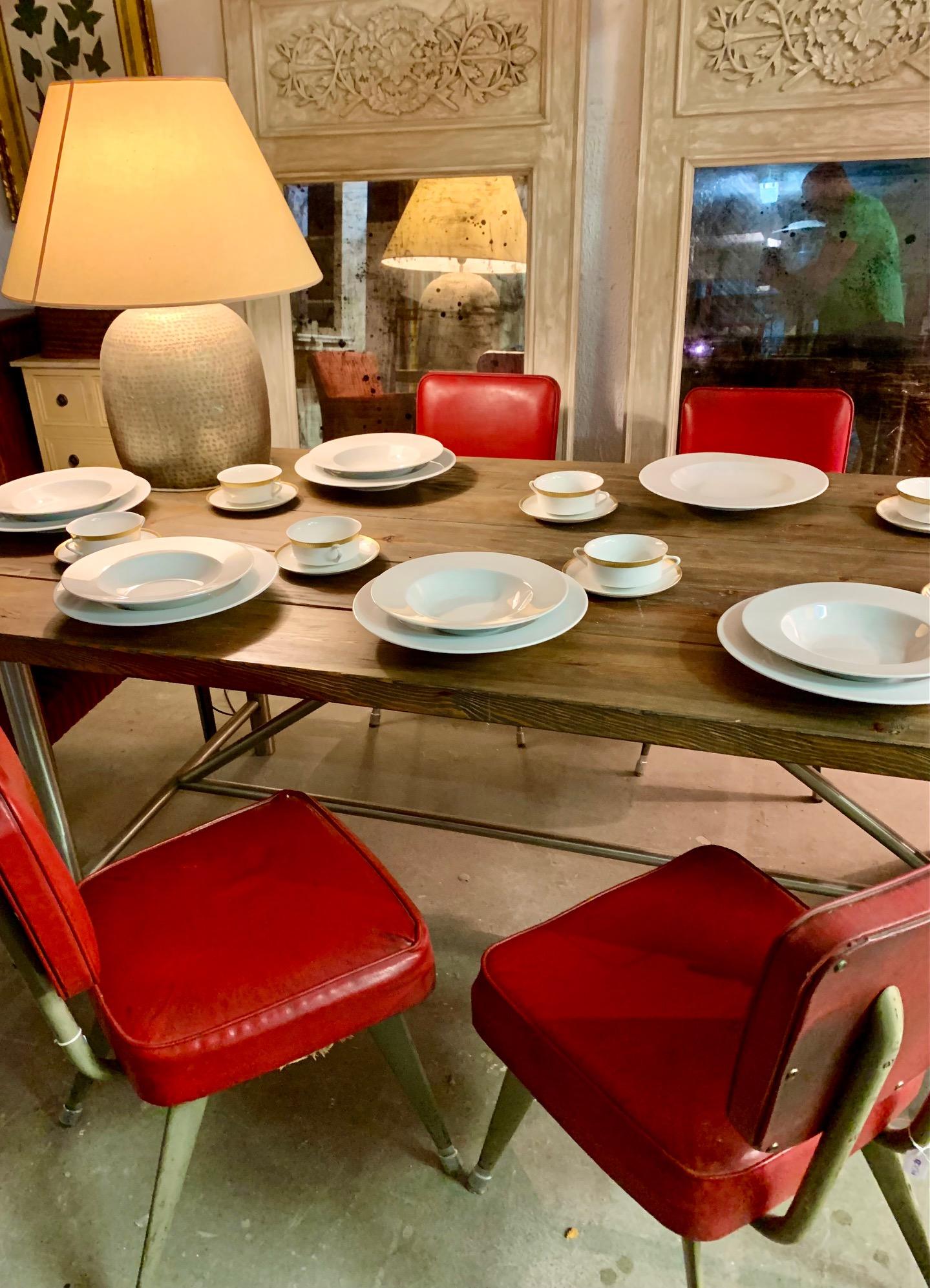 Set of 5 Mid Century Italian Industrial Desing Metal and Red Chairs For Sale 3