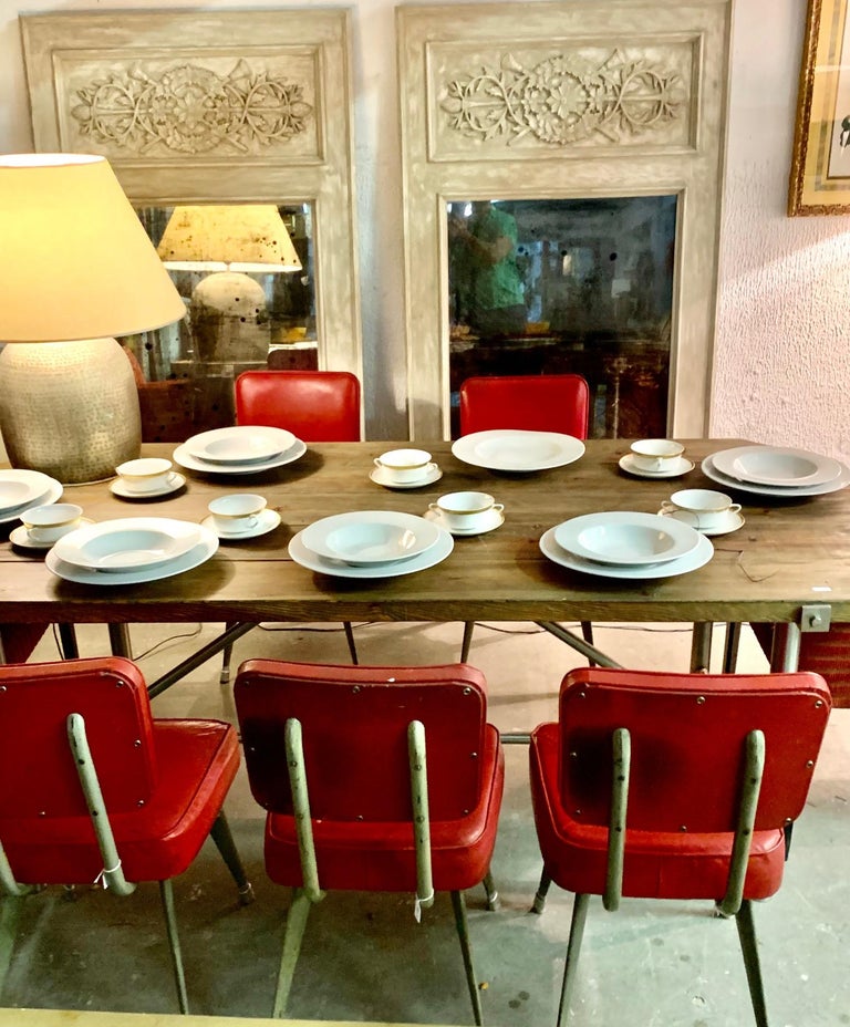 Set of 5 Mid Century Italian Industrial Desing Metal and Red Chairs For