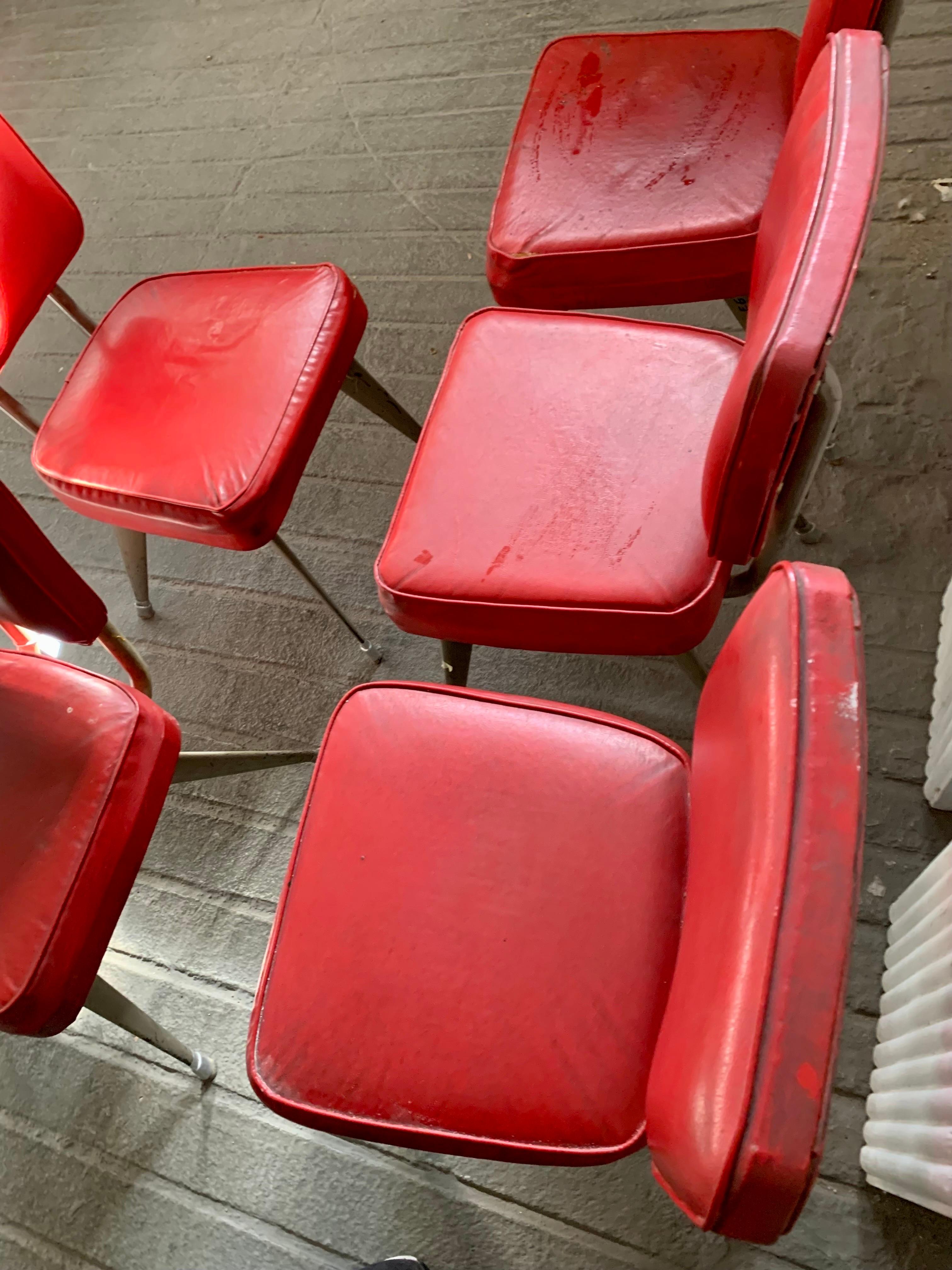 Set of 5 Mid Century Italian Industrial Desing Metal and Red Chairs For Sale 7