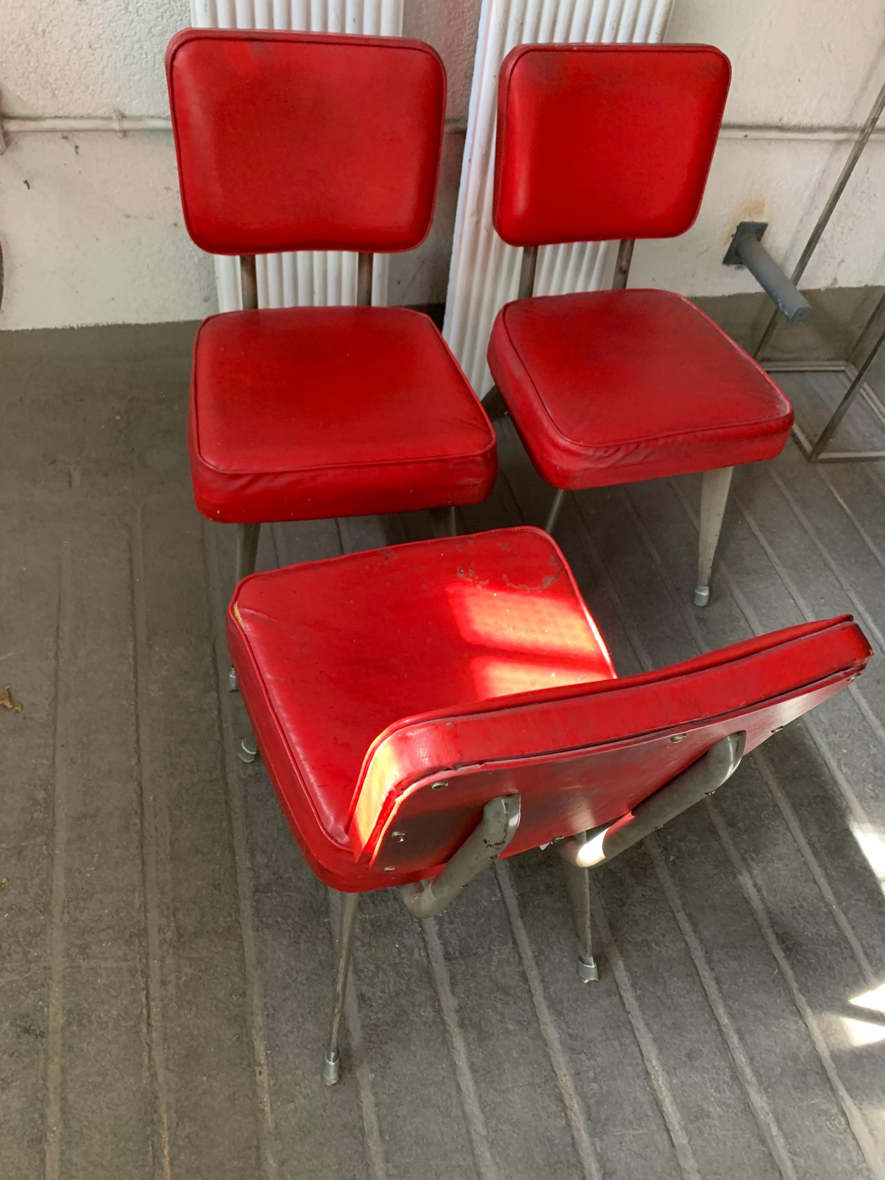 Set of 5 Mid Century Italian Industrial Desing Metal and Red Chairs For Sale 10