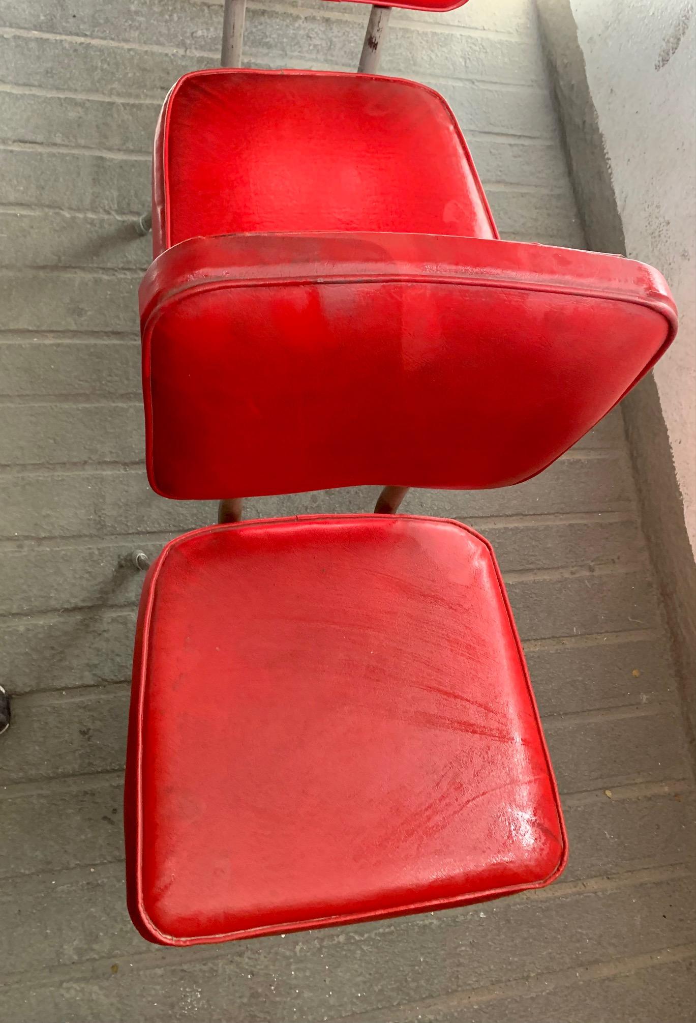 20th Century Set of 5 Mid Century Italian Industrial Desing Metal and Red Chairs For Sale