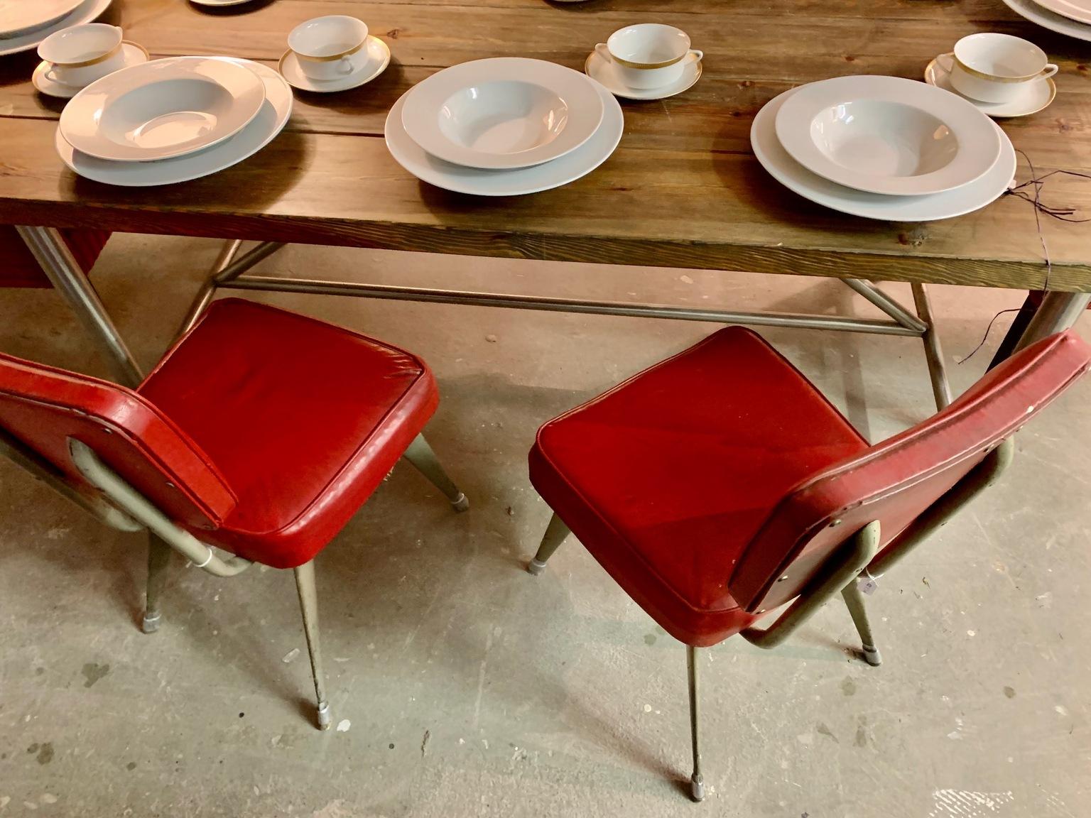 Set of 5 Mid Century Italian Industrial Desing Metal and Red Chairs For Sale 2